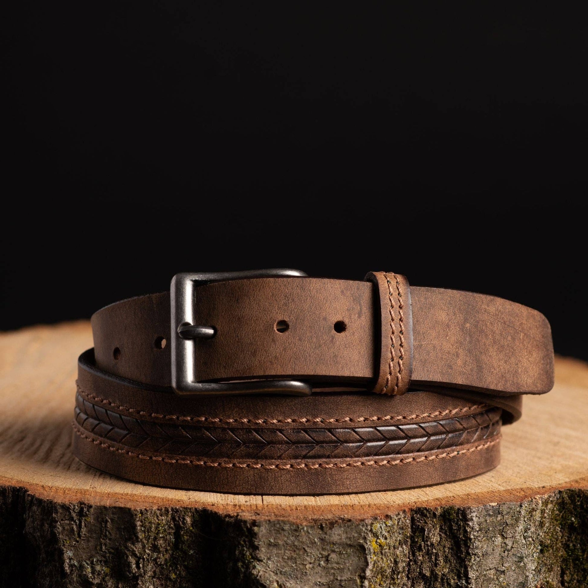 NAB LEATHER - Brown Arrow Patterned 100% Real Distressed Leather Belt: Brown / 46-NAB LEATHER-Evolution Equestrian Co.