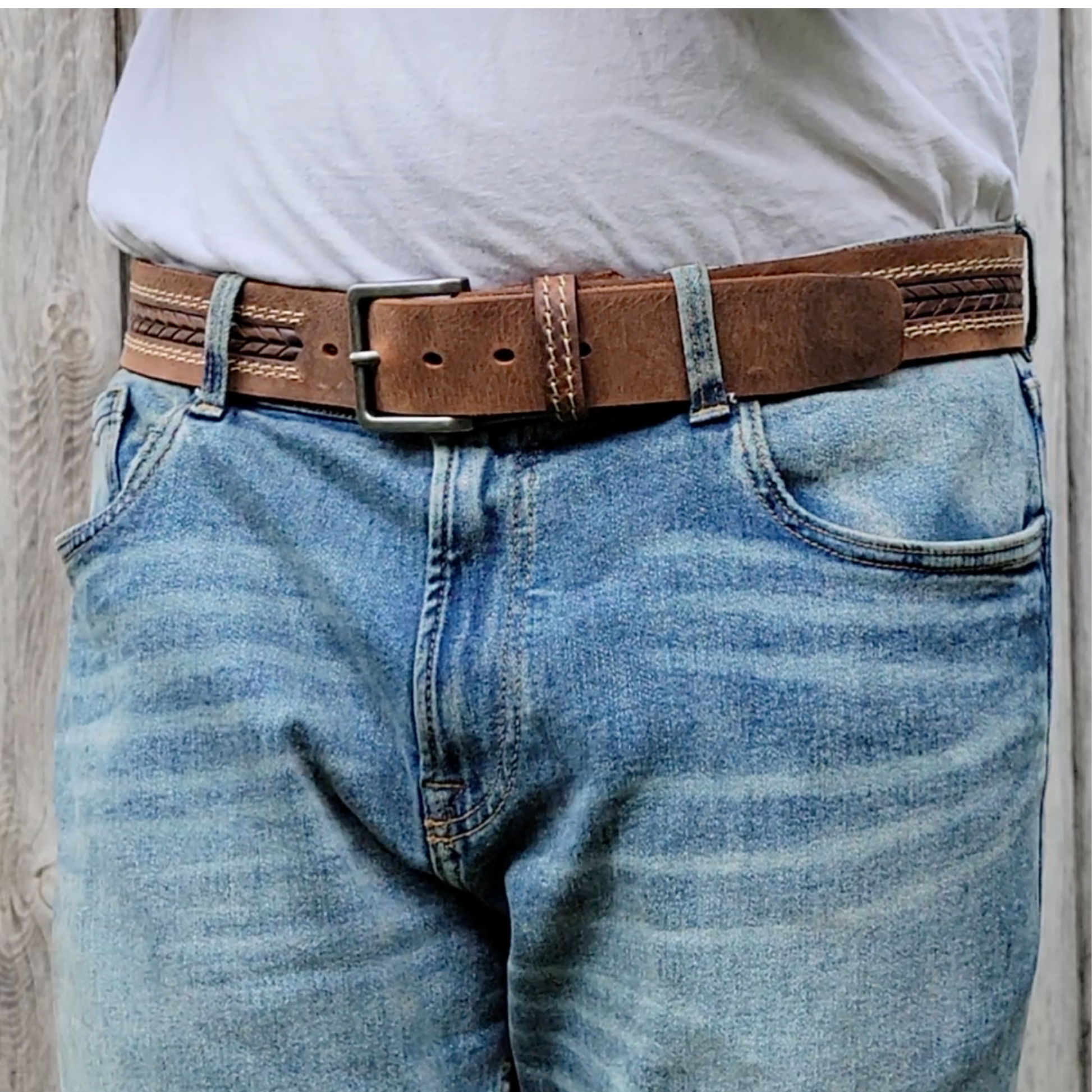 NAB LEATHER - Brown Arrow Patterned 100% Real Distressed Leather Belt: Brown / 46-NAB LEATHER-Evolution Equestrian Co.