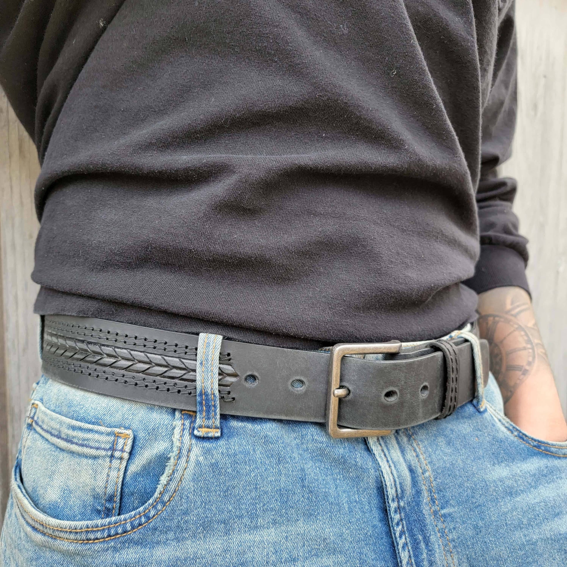 NAB LEATHER - Brown Arrow Patterned 100% Real Distressed Leather Belt: Brown / 46-NAB LEATHER-Evolution Equestrian Co.