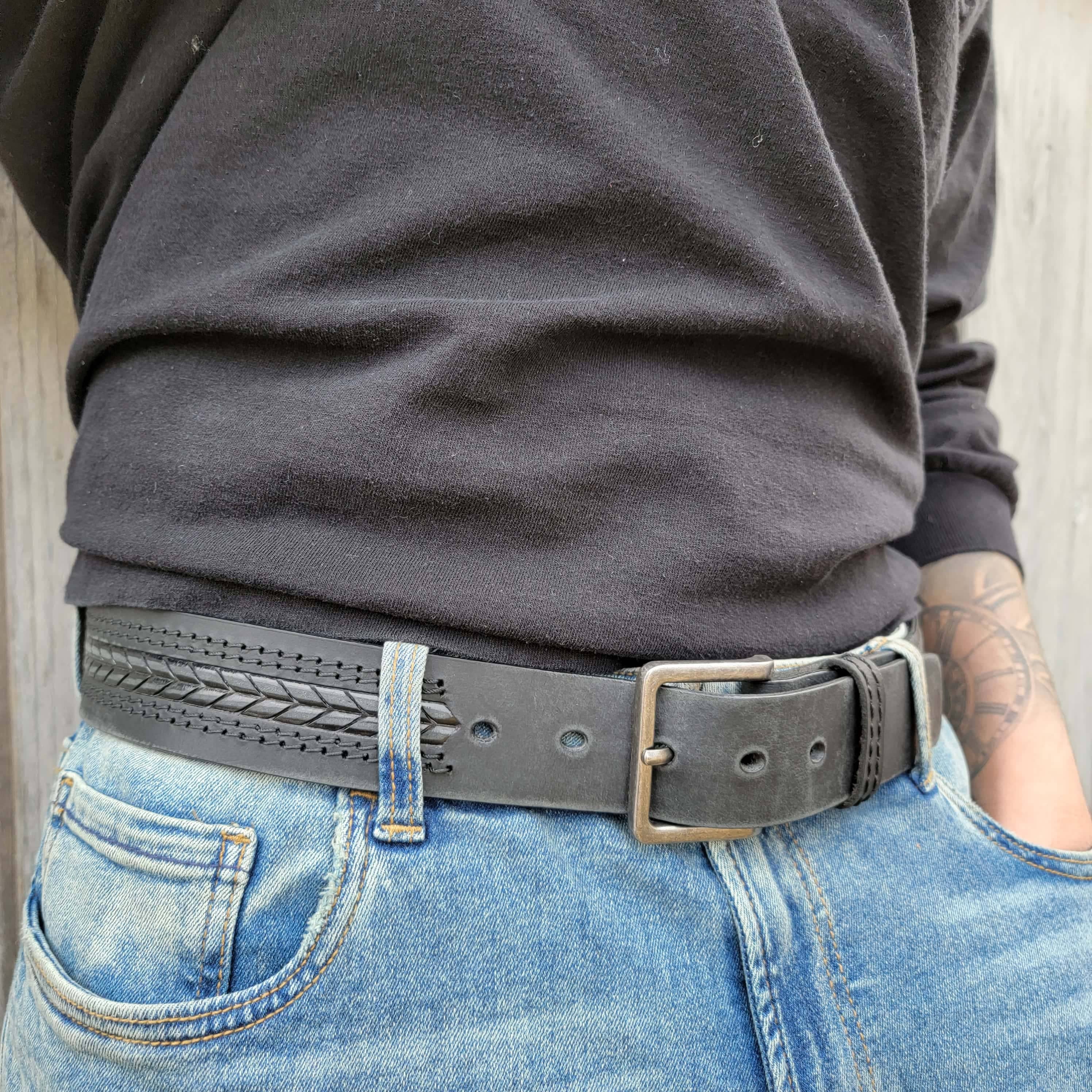 NAB LEATHER - Brown Arrow Patterned 100% Real Distressed Leather Belt: Brown / 46-NAB LEATHER-Evolution Equestrian Co.