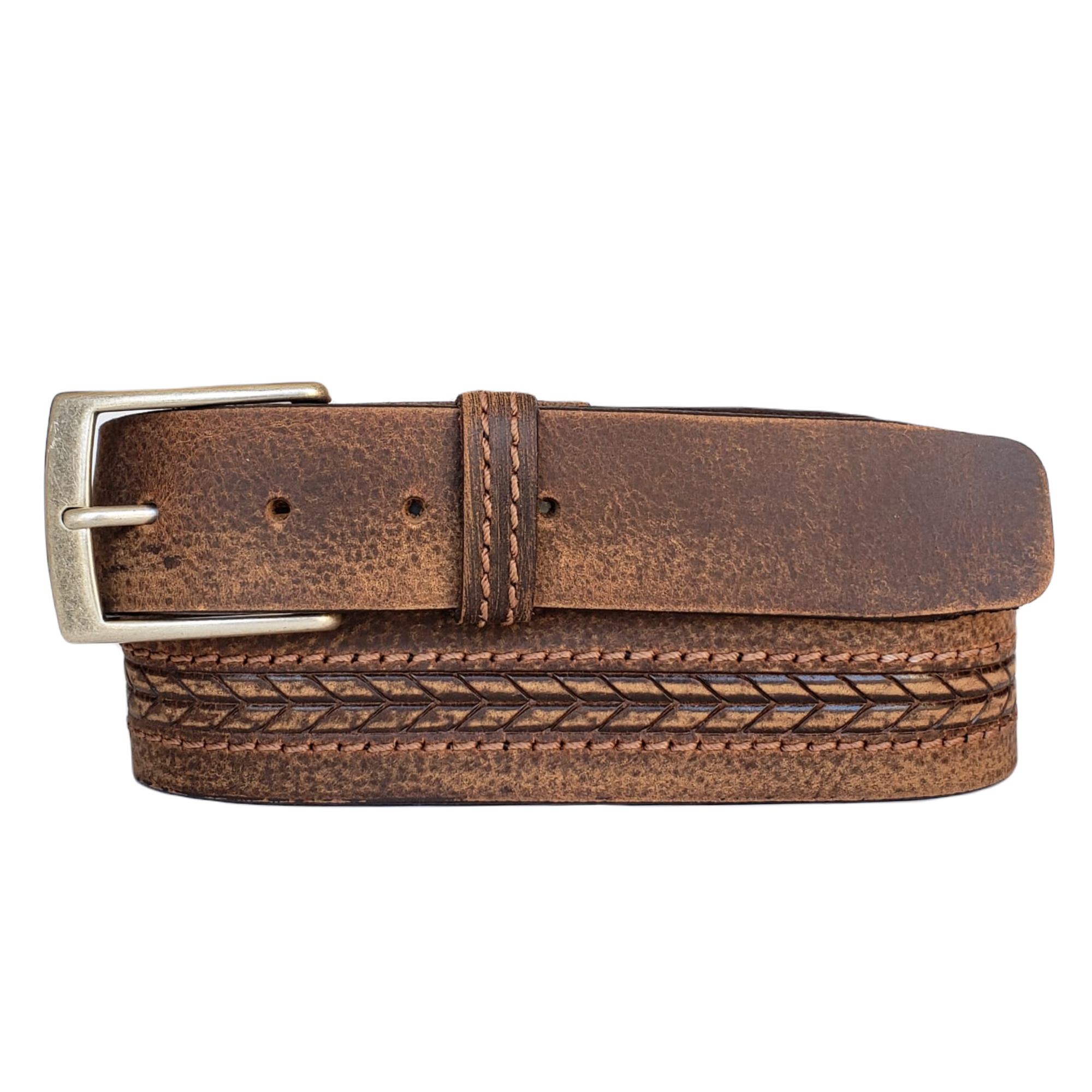 NAB LEATHER - Brown Arrow Patterned 100% Real Distressed Leather Belt: Brown / 46-NAB LEATHER-Evolution Equestrian Co.