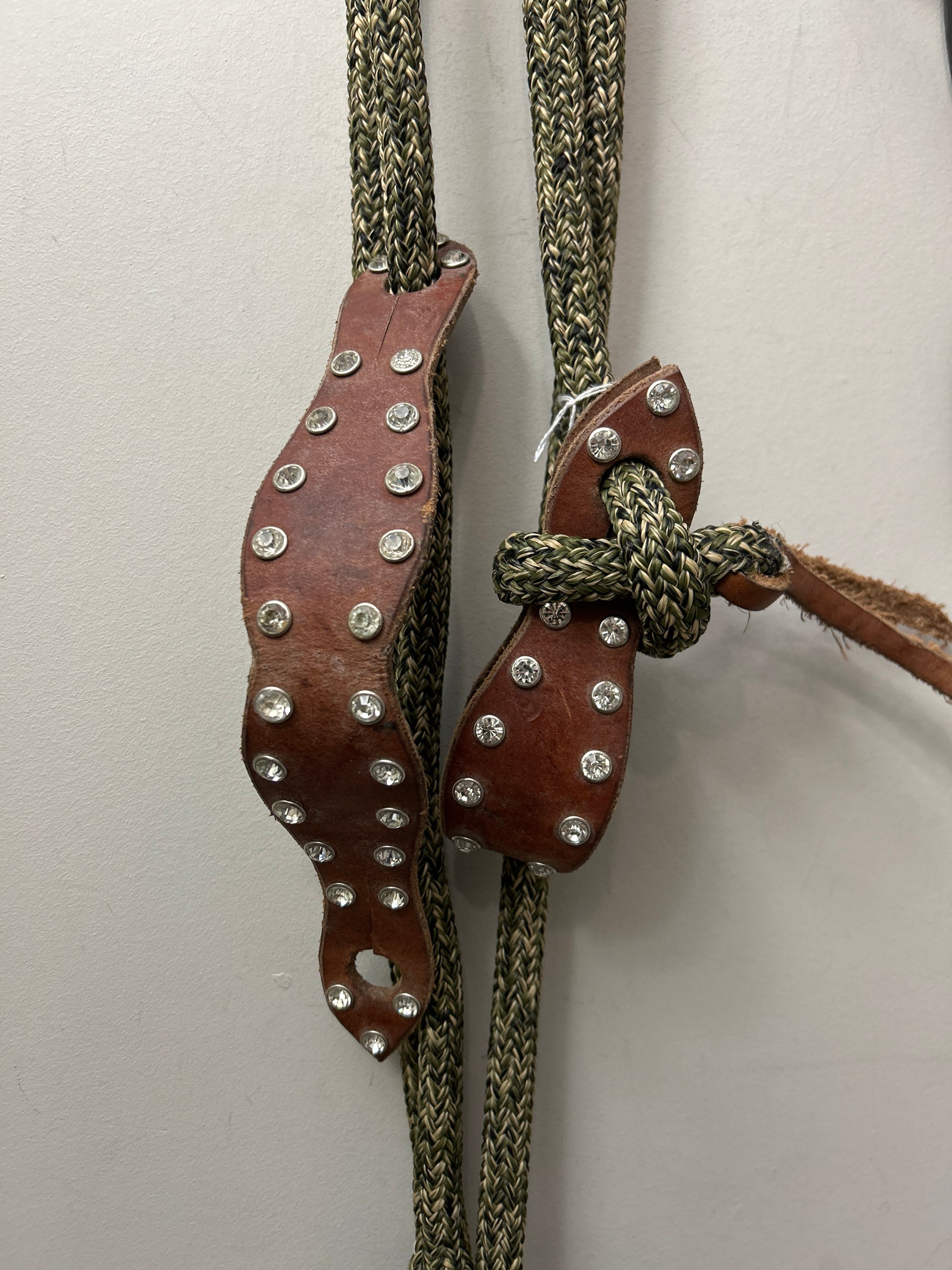 Olive Green Western Rope Reins with Slobber Straps-Western Reins-Consignment-Evolution Equestrian Co.