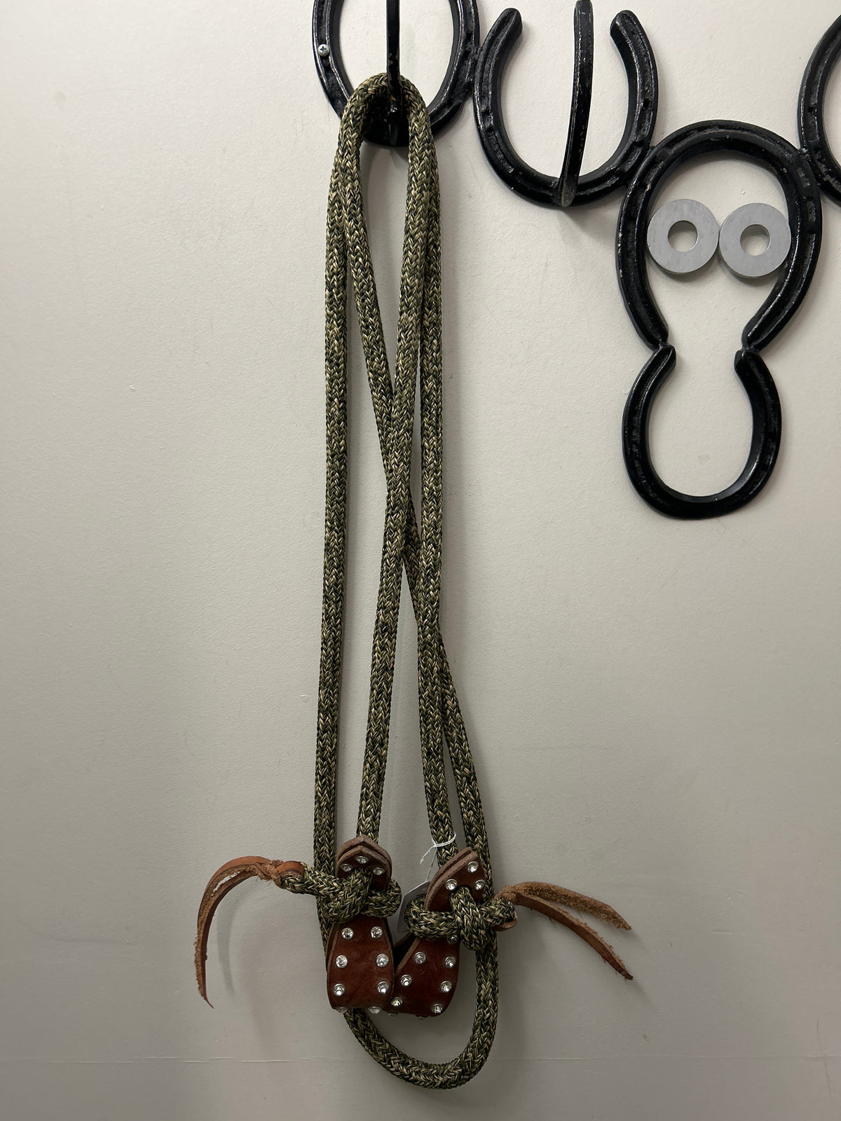 Olive Green Western Rope Reins with Slobber Straps