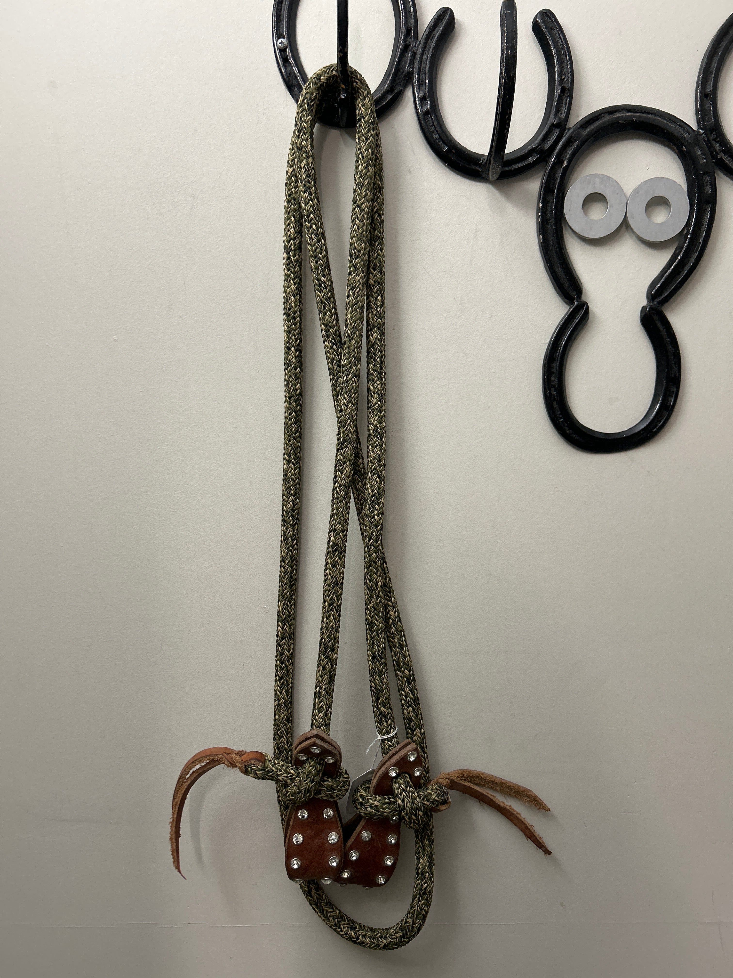 Olive Green Western Rope Reins with Slobber Straps-Western Reins-Consignment-Evolution Equestrian Co.