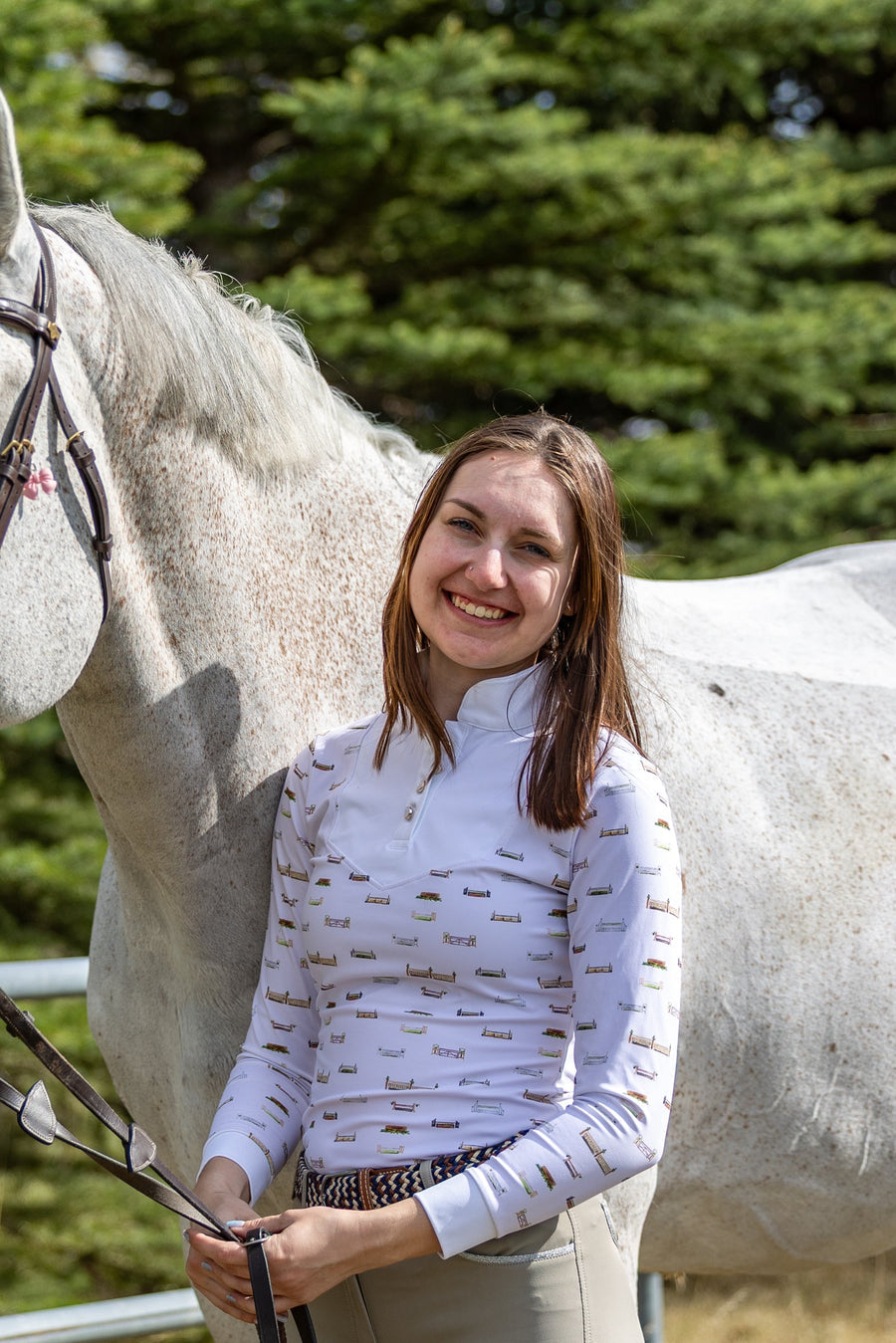 On The Hunt Hunt & Heritage Scallop Long Sleeve Show Shirt-Riding Shirts-Consignment-XSmall-Evolution Equestrian Co.