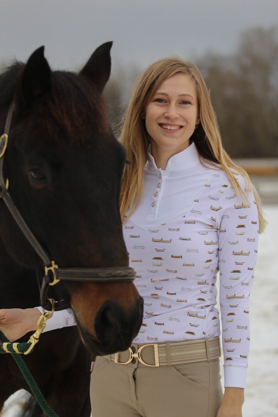 On The Hunt Hunt & Heritage Scallop Long Sleeve Show Shirt-Riding Shirts-Consignment-XSmall-Evolution Equestrian Co.