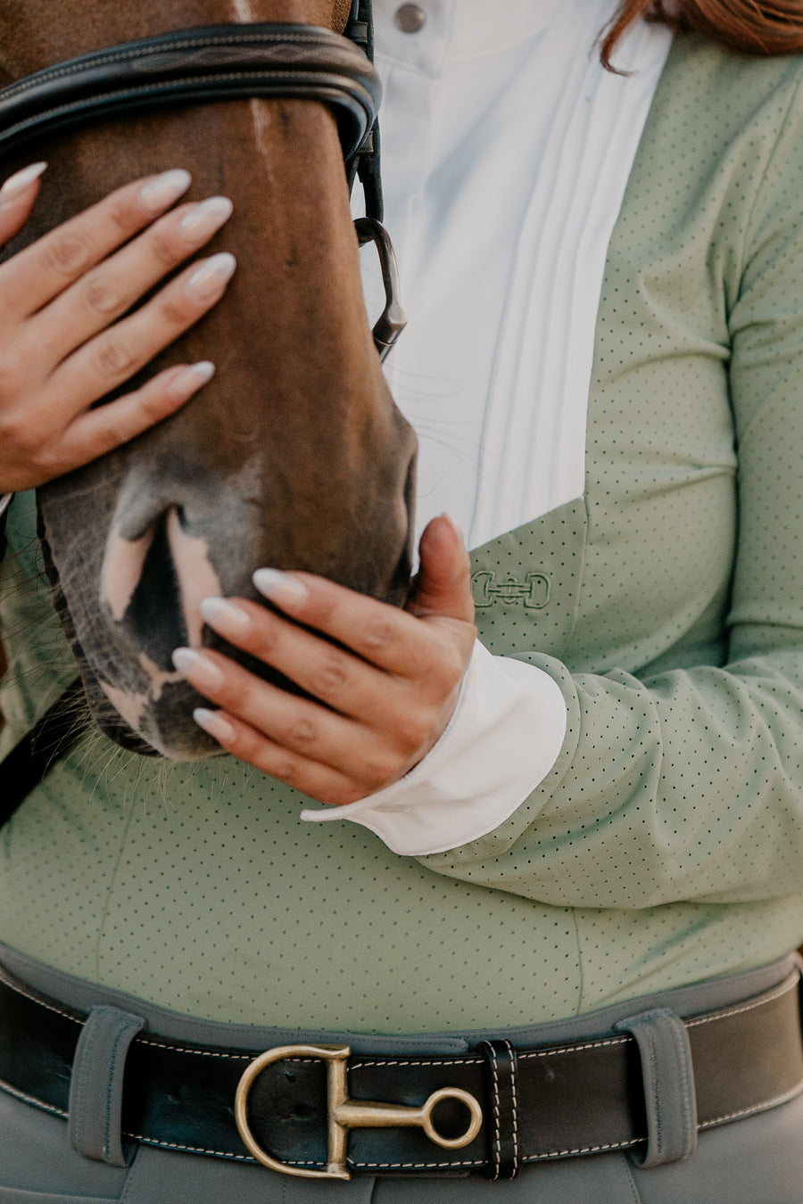 On The Hunt Hunt & Heritage Spring Meadow Perforated Long Sleeve Show Shirt-Riding Shirts-Consignment-Large-Evolution Equestrian Co.