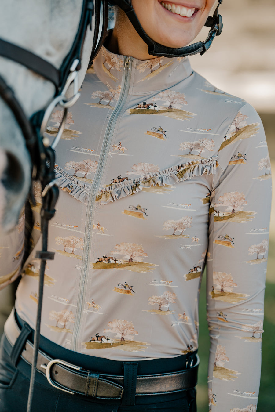 On The Hunt Lavender Fields Ruffle Breeze Shirt-Riding Shirts-Consignment-XSmall-Evolution Equestrian Co.