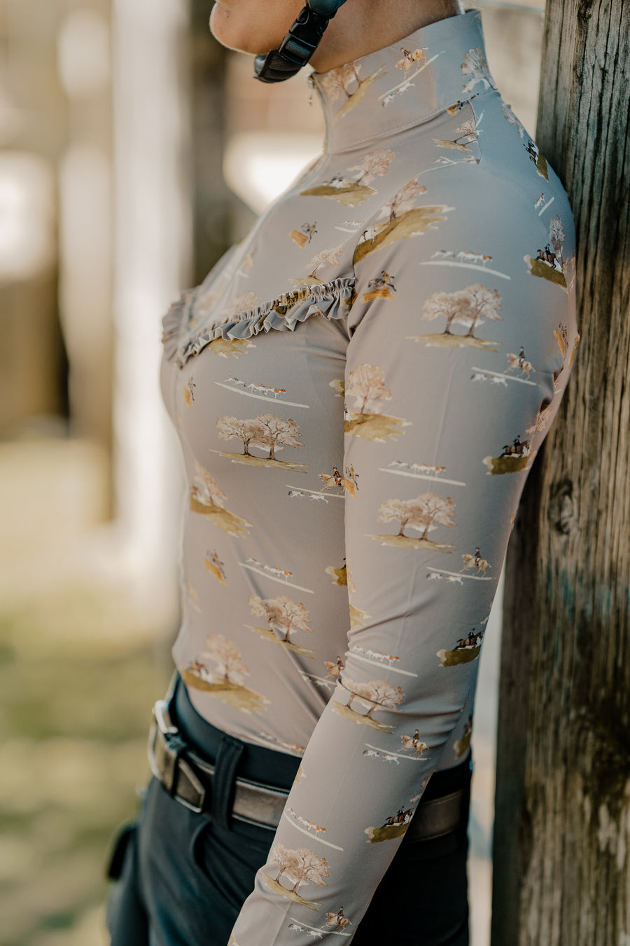 On The Hunt Lavender Fields Ruffle Breeze Shirt-Riding Shirts-Consignment-XSmall-Evolution Equestrian Co.