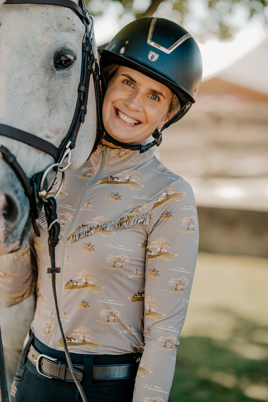 On The Hunt Lavender Fields Ruffle Breeze Shirt-Riding Shirts-Consignment-XSmall-Evolution Equestrian Co.