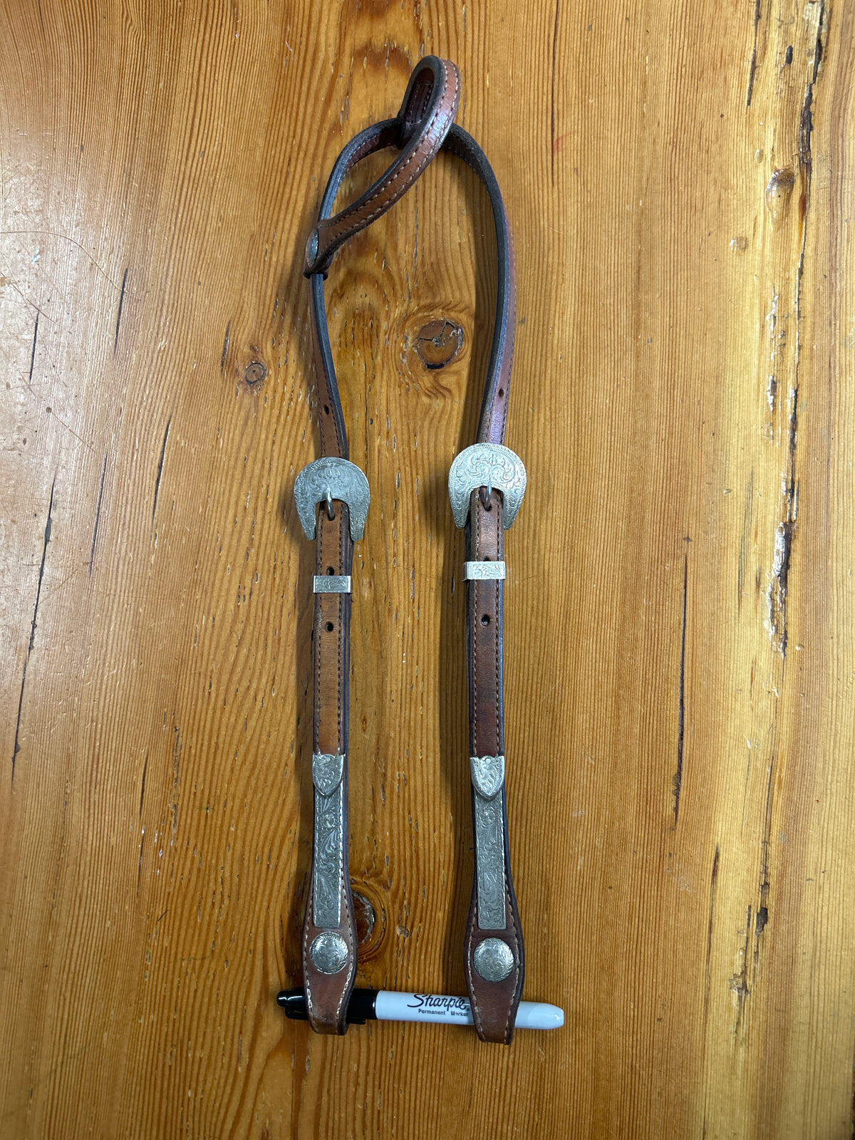 One Ear Western Headstall with Silver