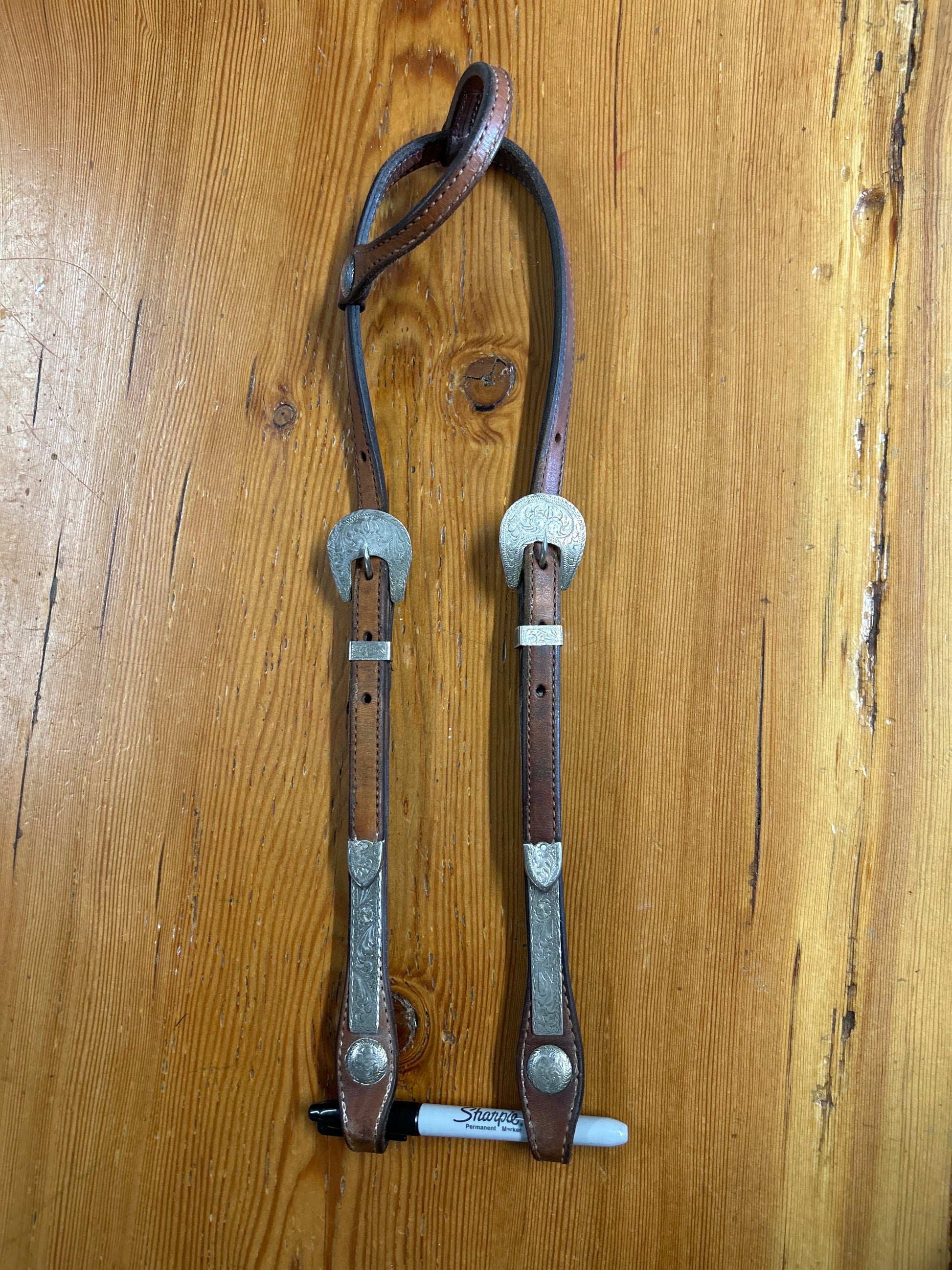 One Ear Western Headstall with Silver-Western Headstall-Consignment-Evolution Equestrian Co.