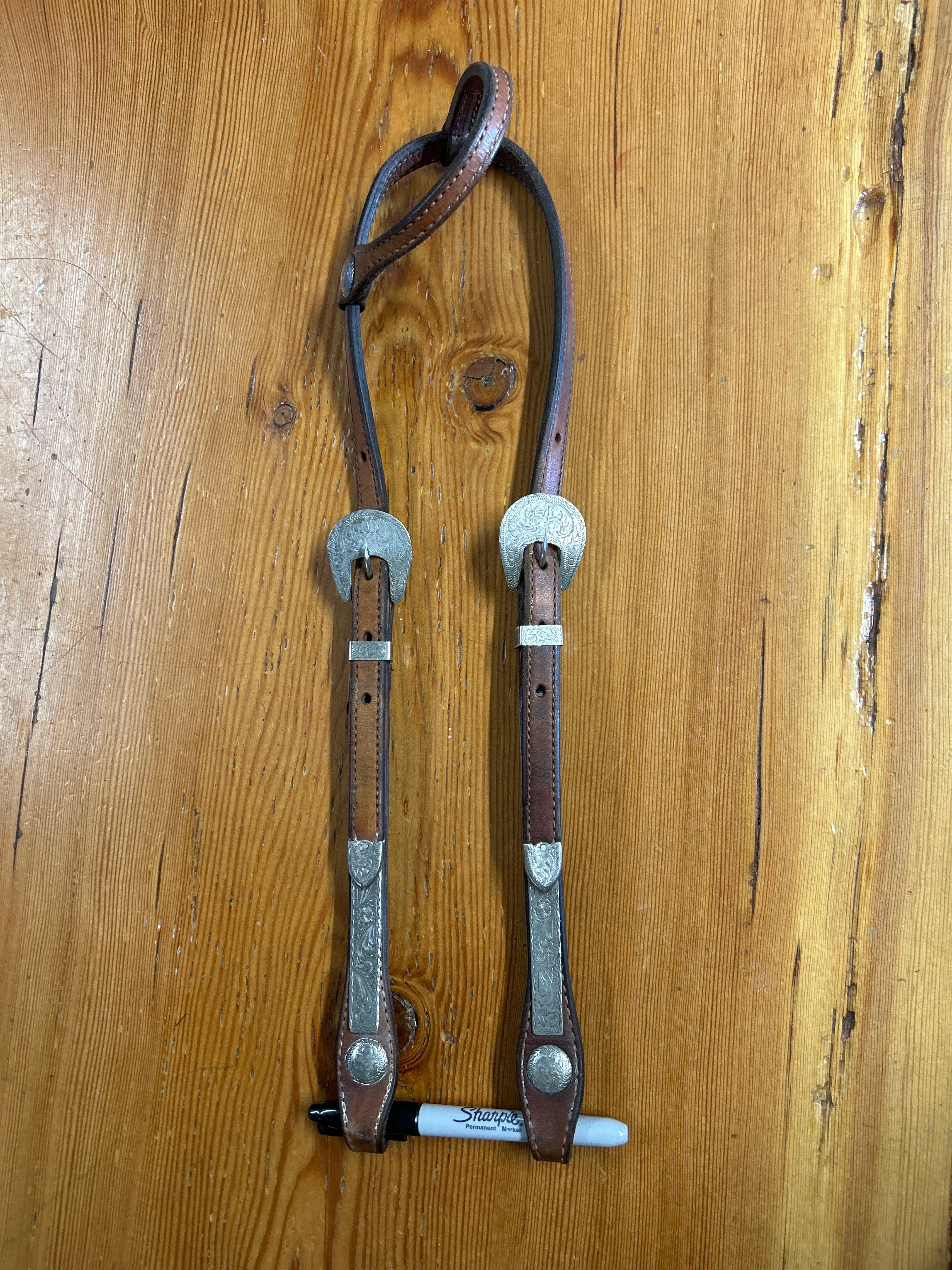 One Ear Western Headstall with Silver-Western Headstall-Consignment-Evolution Equestrian Co.