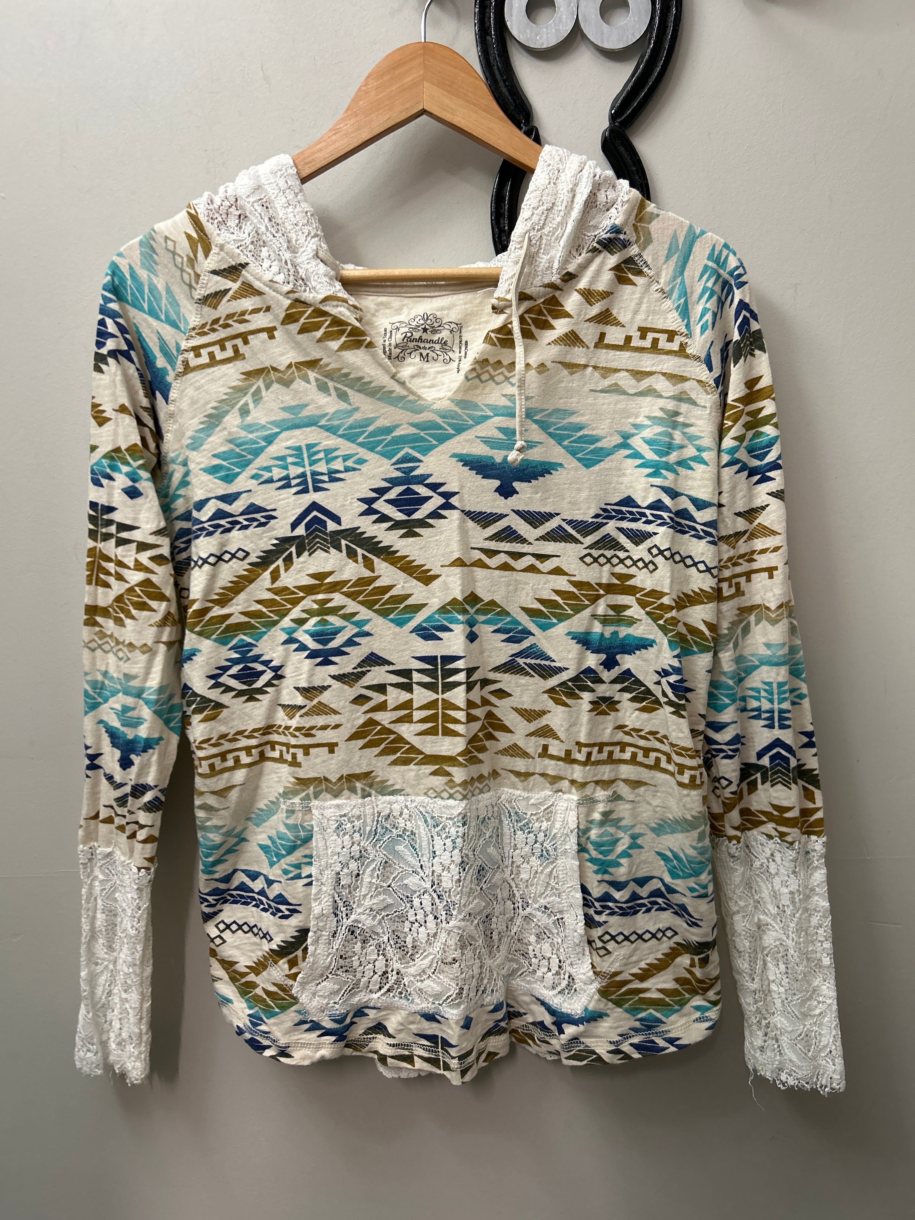 Panhandle Lace and Aztec Light Hoody-Western Shirt-Consignment-Evolution Equestrian Co.