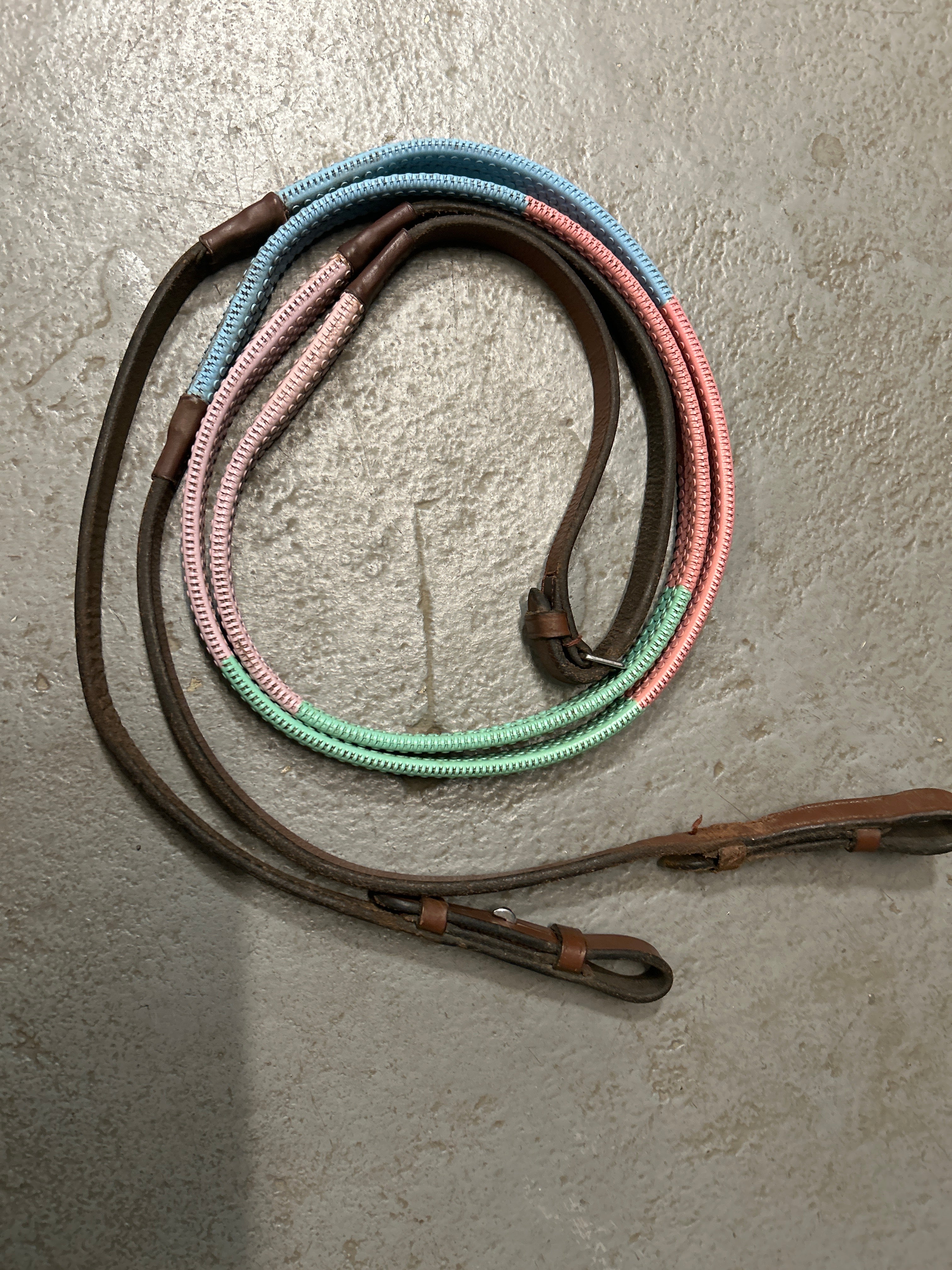 Pastel Rainbow Rubber Reins-English Reins-Consignment-Evolution Equestrian Co.