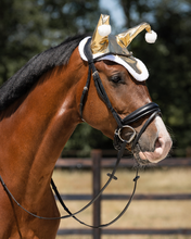 Load image into Gallery viewer, QHP Christmas Horse Santa Ear Bonnet-Christmas-Can Pro Equestrian Supply-Gold-Evolution Equestrian Co.
