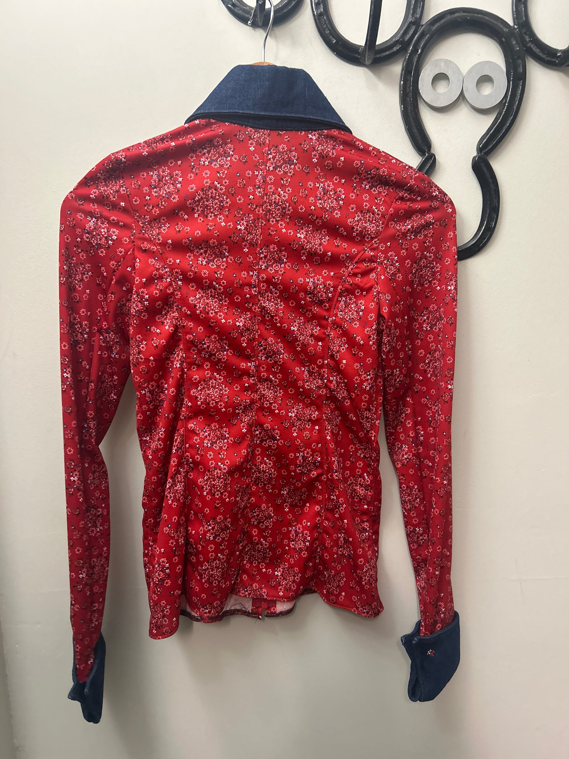 Red Floral and Demin Western Shirt Ladies Small-Riding Shirts-Consignment-Evolution Equestrian Co.