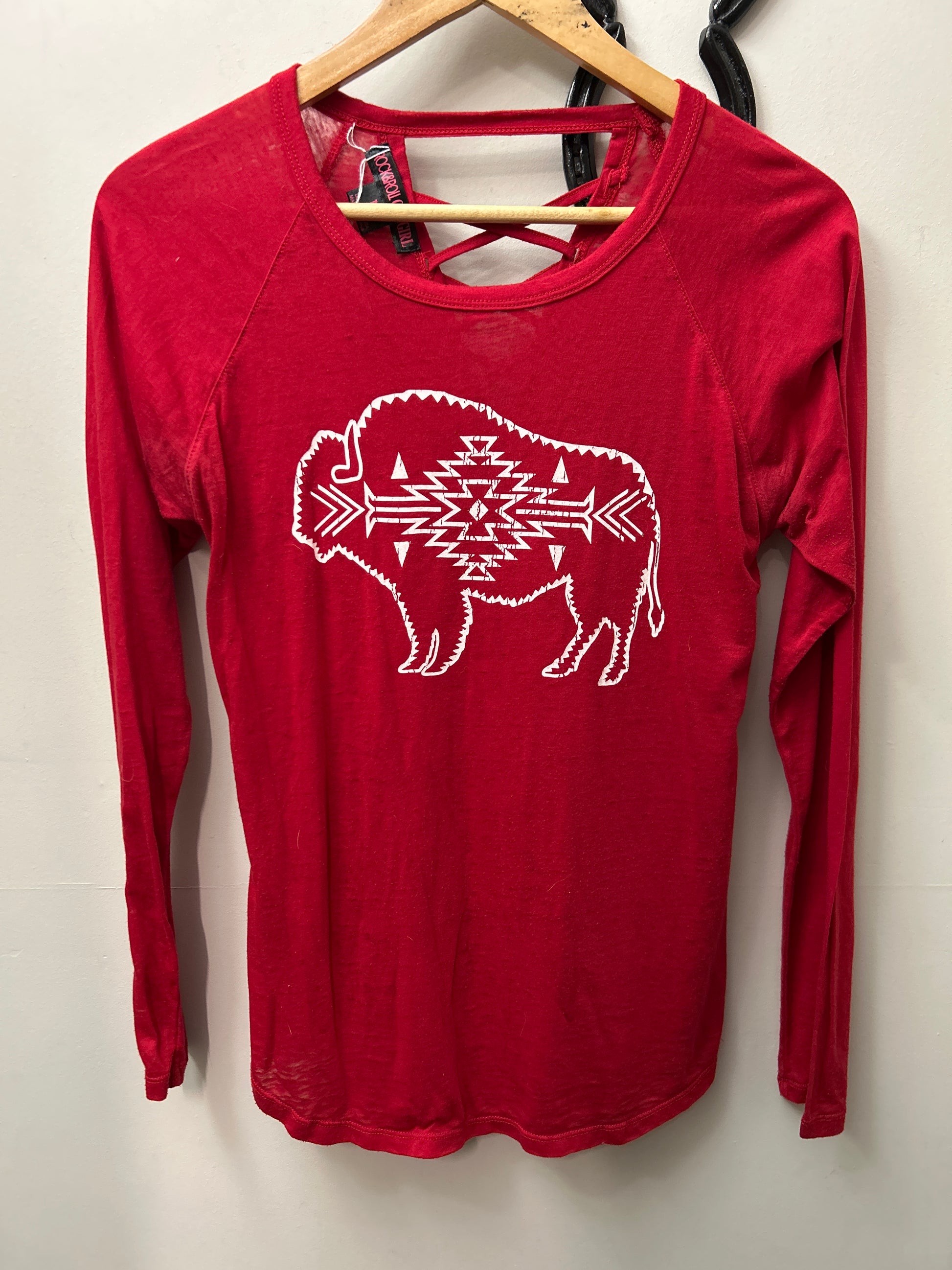 Rock & Roll Cowgirl Shirt Red Buffalo Medium-Western Shirt-Consignment-Evolution Equestrian Co.