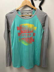 Rock & Roll Cowgirl Shirt Turquoise Medium-Western Shirt-Consignment-Evolution Equestrian Co.