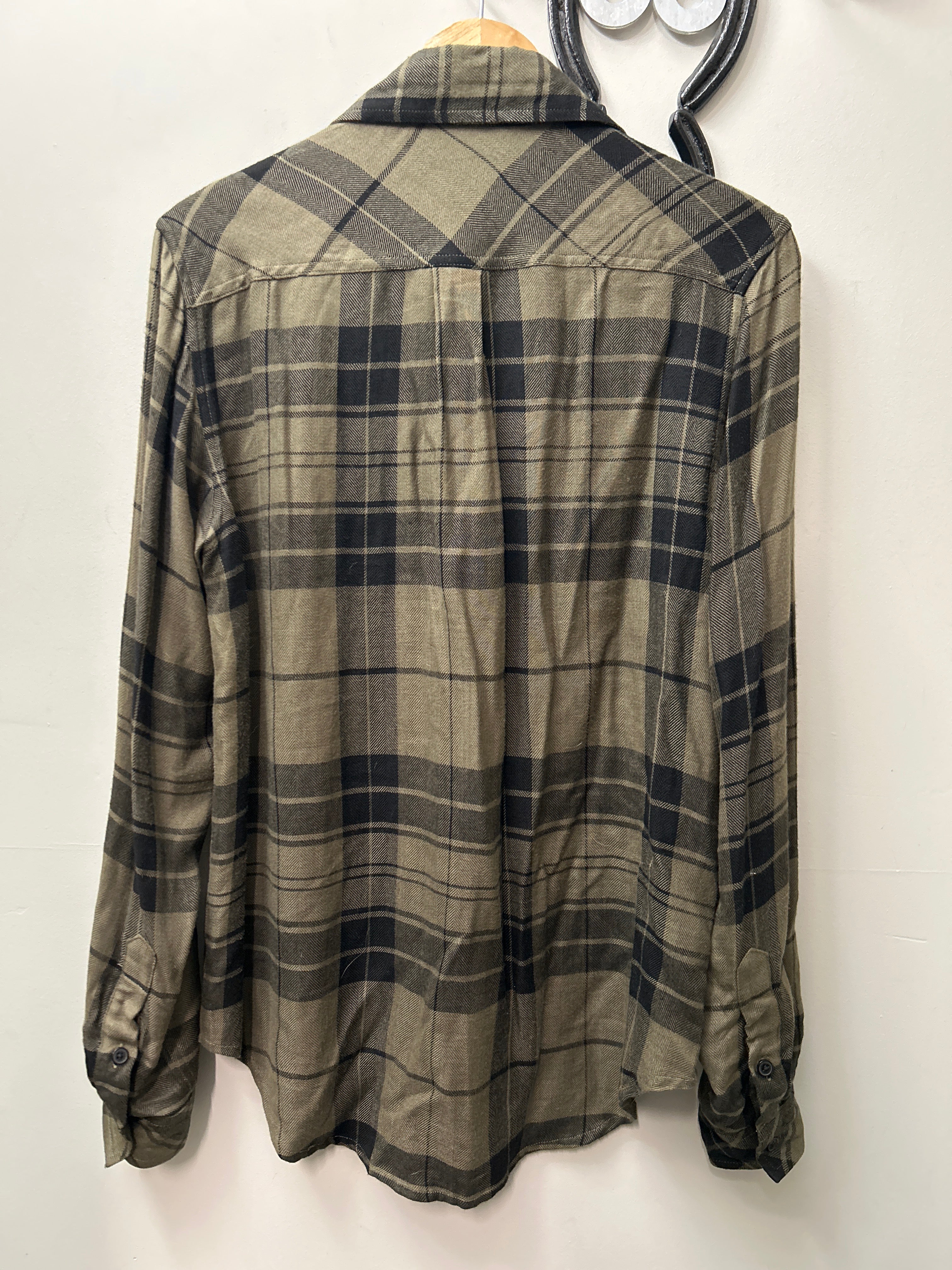 Rock and Roll Cowgirl Army Green Plaid Shirt Medium-Riding Shirts-Consignment-Evolution Equestrian Co.