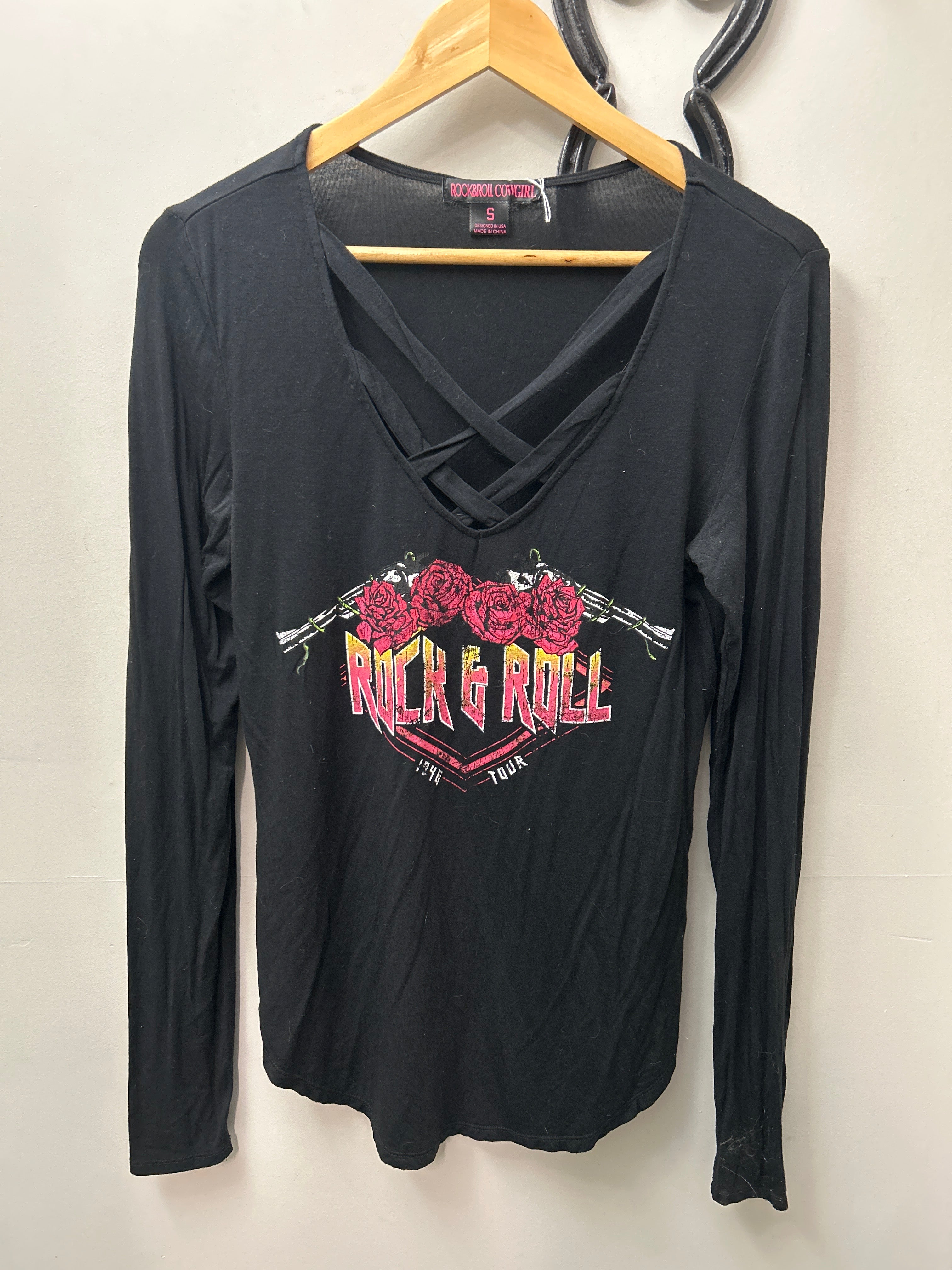 Rock and Roll Cowgirl Black Shirt Small-Riding Shirts-Consignment-Evolution Equestrian Co.