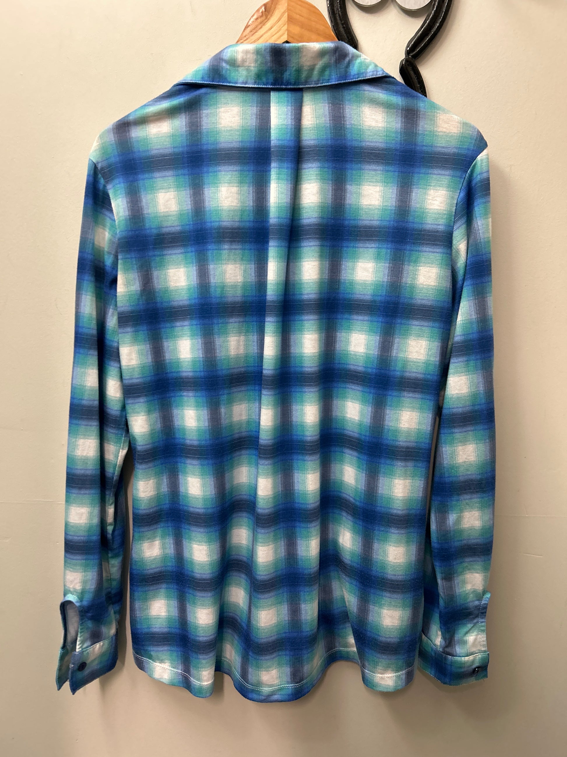 Rock and Roll Cowgirl Blue Plaid Shirt Small-Riding Shirts-Consignment-Evolution Equestrian Co.