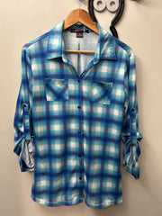 Rock and Roll Cowgirl Blue Plaid Shirt Small-Riding Shirts-Consignment-Evolution Equestrian Co.
