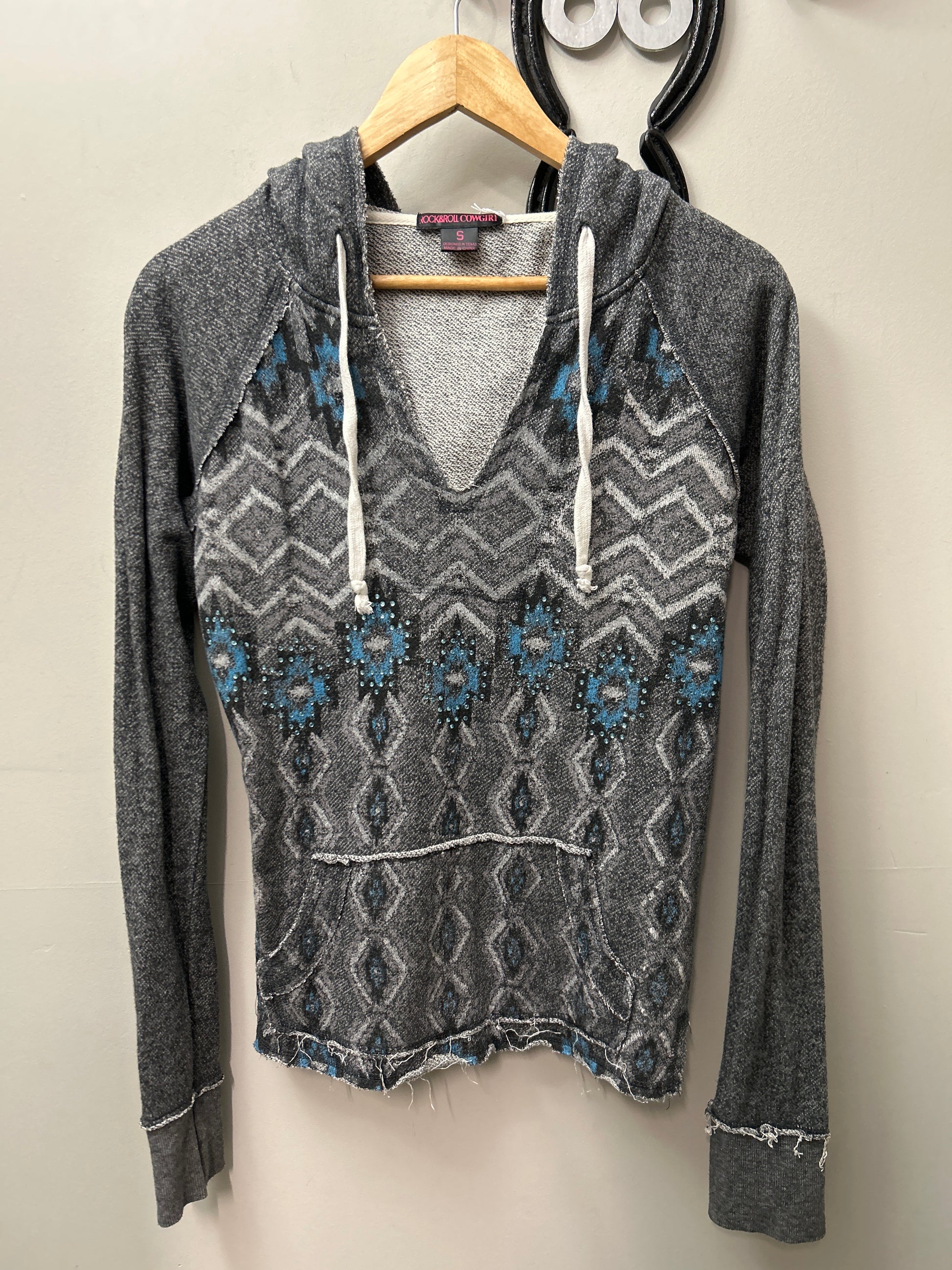 Rock and Roll Cowgirl Light Grey Hoody-Western Shirt-Consignment-Evolution Equestrian Co.
