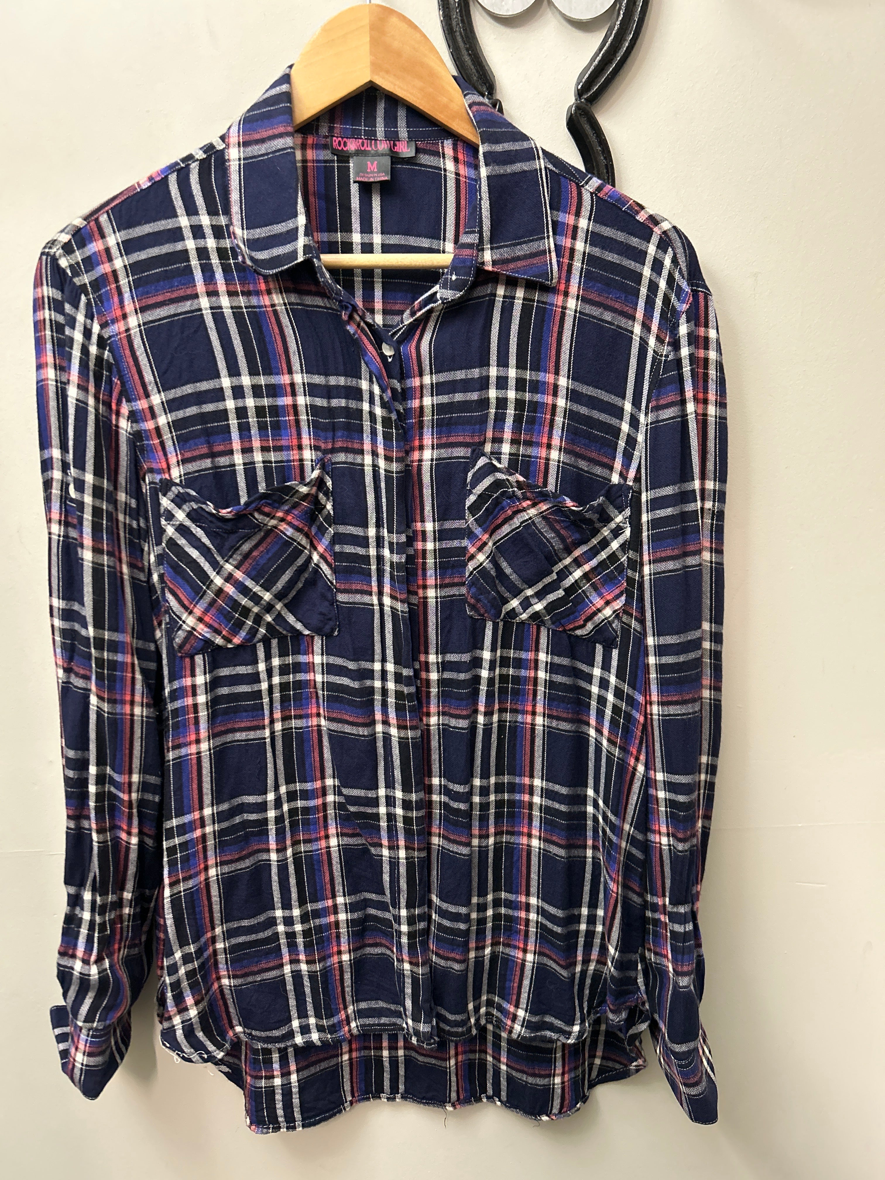 Rock and Roll Cowgirl Purple Plaid Shirt Medium-Riding Shirts-Consignment-Evolution Equestrian Co.