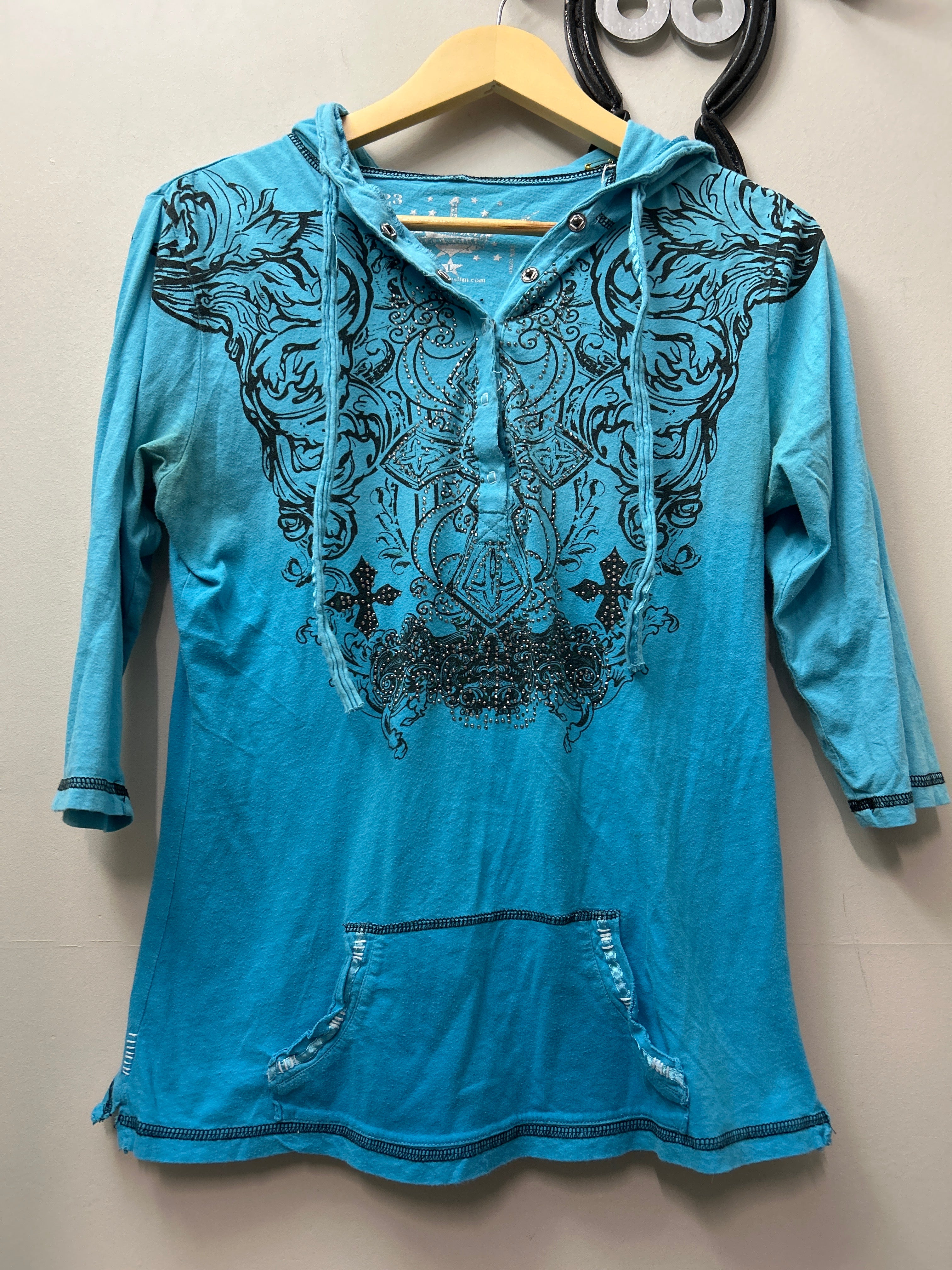 Rock and Roll Cowgirl Turquoise Shirt-Riding Shirts-Consignment-Evolution Equestrian Co.