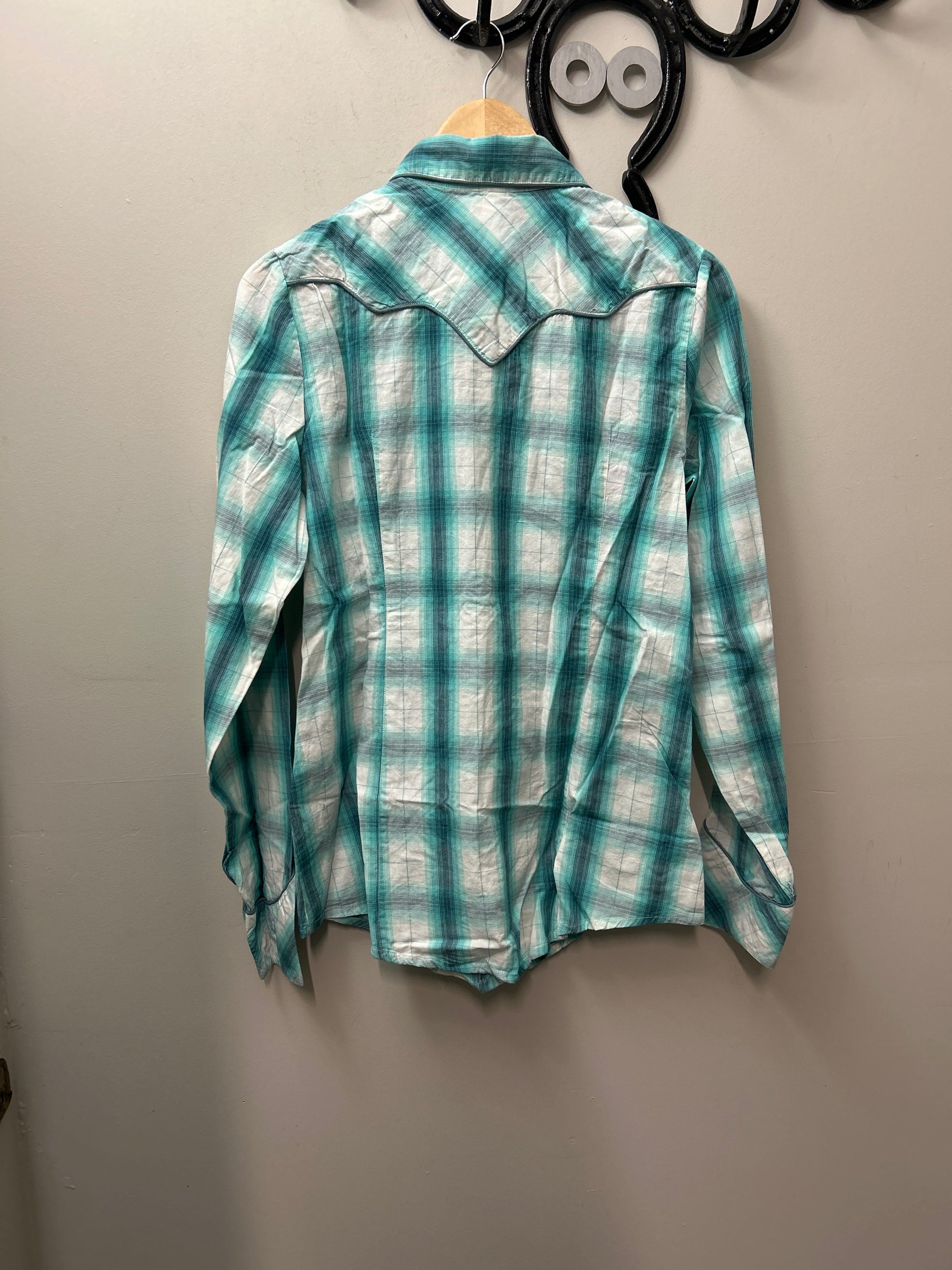 Roper Turquoise Long Sleeve Western Shirt Large-Western Shirt-Consignment-Evolution Equestrian Co.