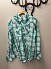 Roper Turquoise Long Sleeve Western Shirt Large-Western Shirt-Consignment-Evolution Equestrian Co.