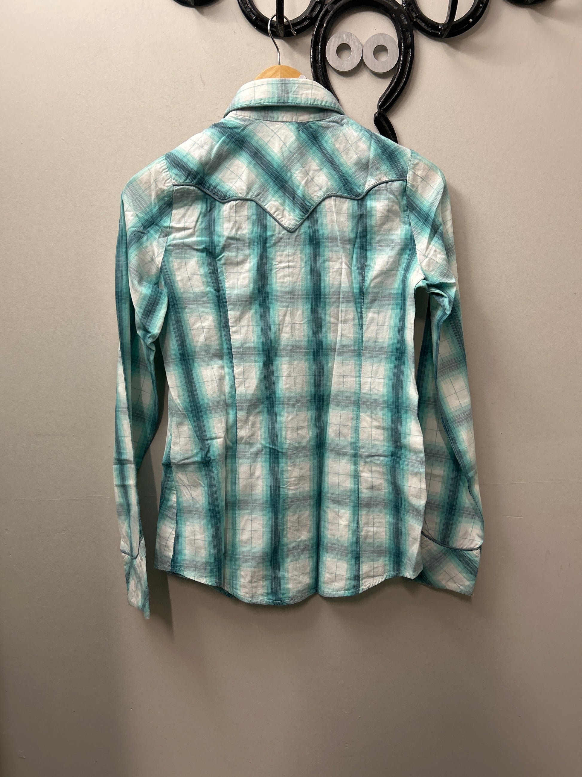 Roper Turquoise Long Sleeve Western Shirt Small-Western Shirt-Consignment-Evolution Equestrian Co.