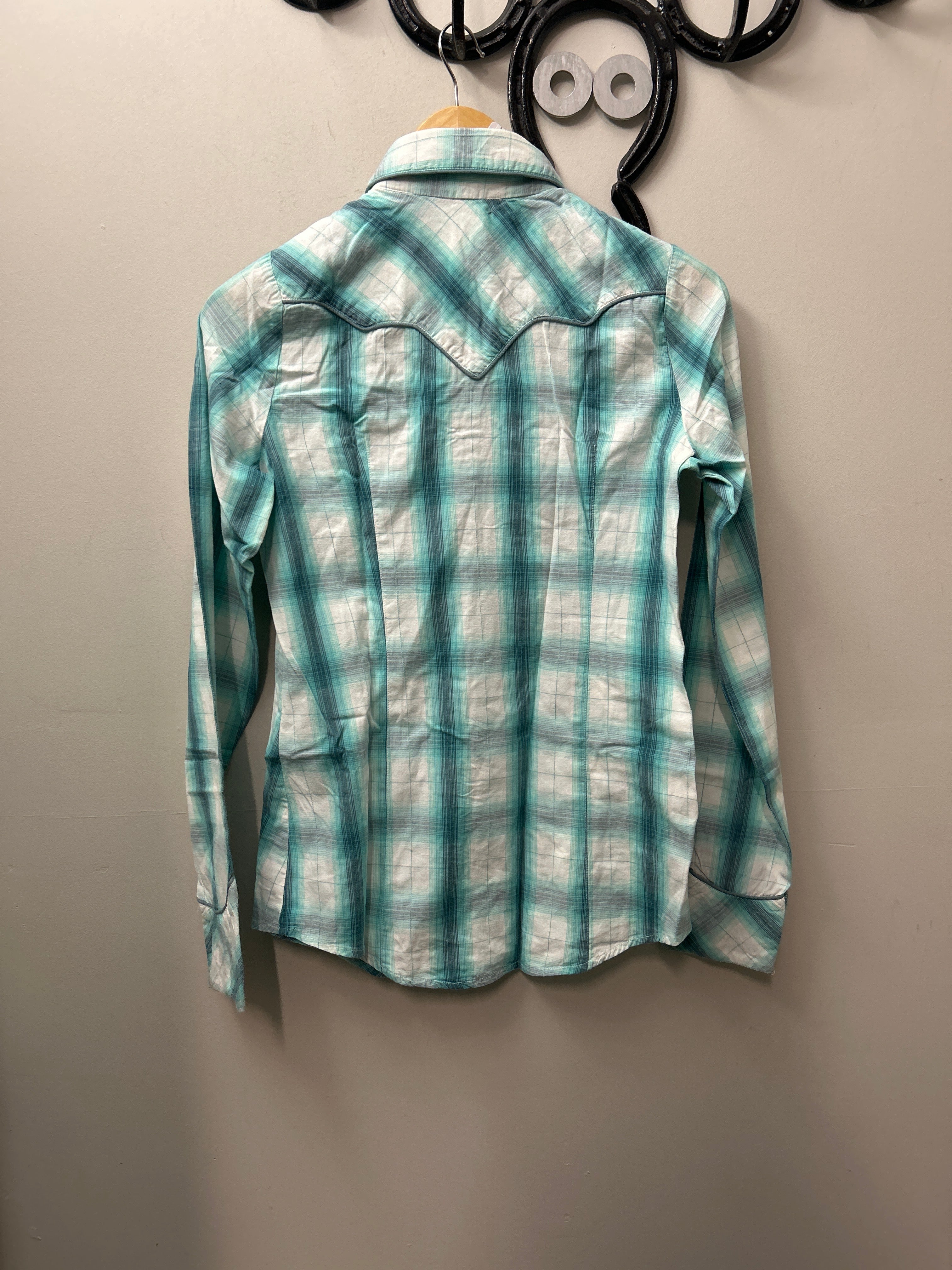 Roper Turquoise Long Sleeve Western Shirt Small-Western Shirt-Consignment-Evolution Equestrian Co.