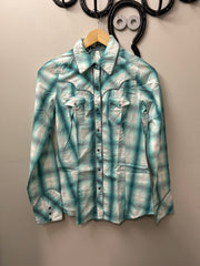 Roper Turquoise Long Sleeve Western Shirt Small-Western Shirt-Consignment-Evolution Equestrian Co.