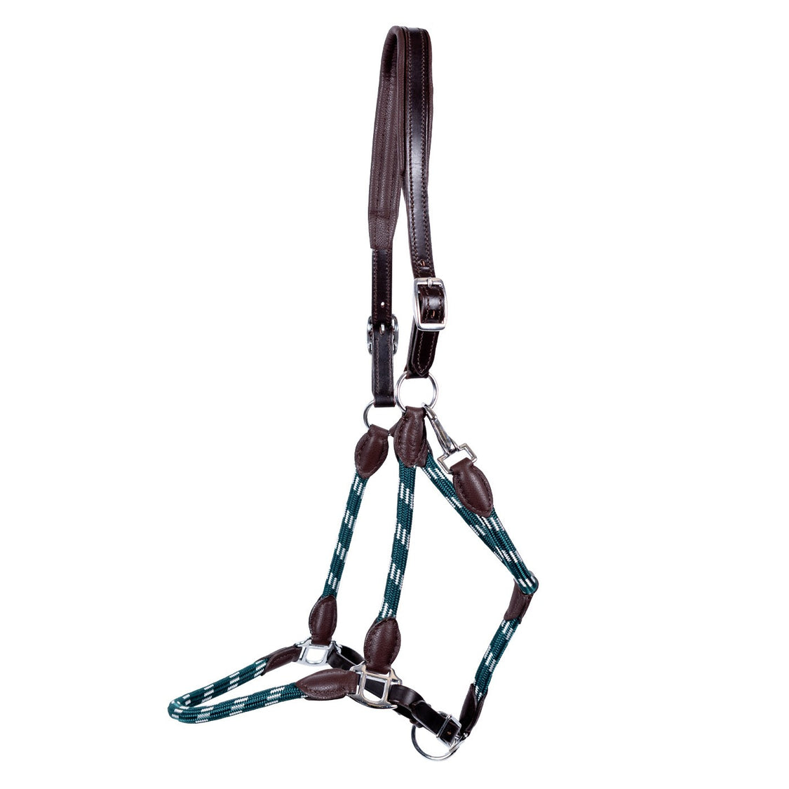 Shedrow Rope and Leather Halter with Lead Green Cob-Horse Halters-Consignment-Evolution Equestrian Co.