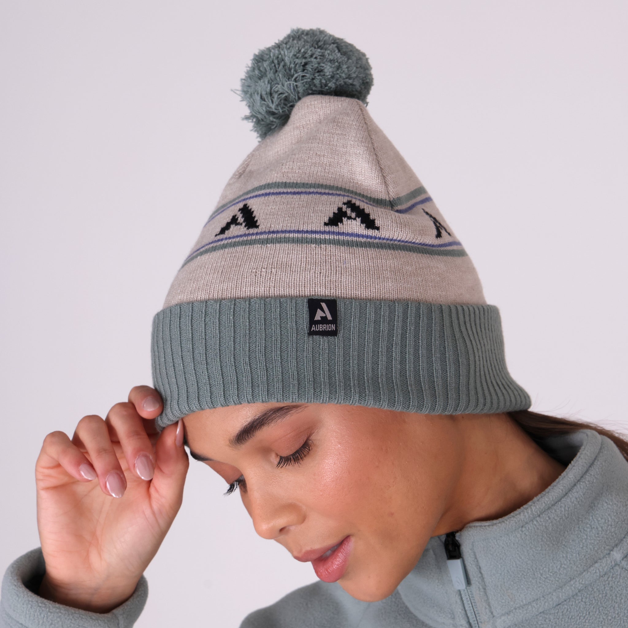Shires Aubrion React Bobble Hat-Hat-Pegasus-Sage/Sand-Evolution Equestrian Co.
