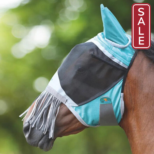 Shires Deluxe Fly Mask with Ears and Nose Fringe-Fly Mask-Pegasus-Pony-Green-Evolution Equestrian Co.