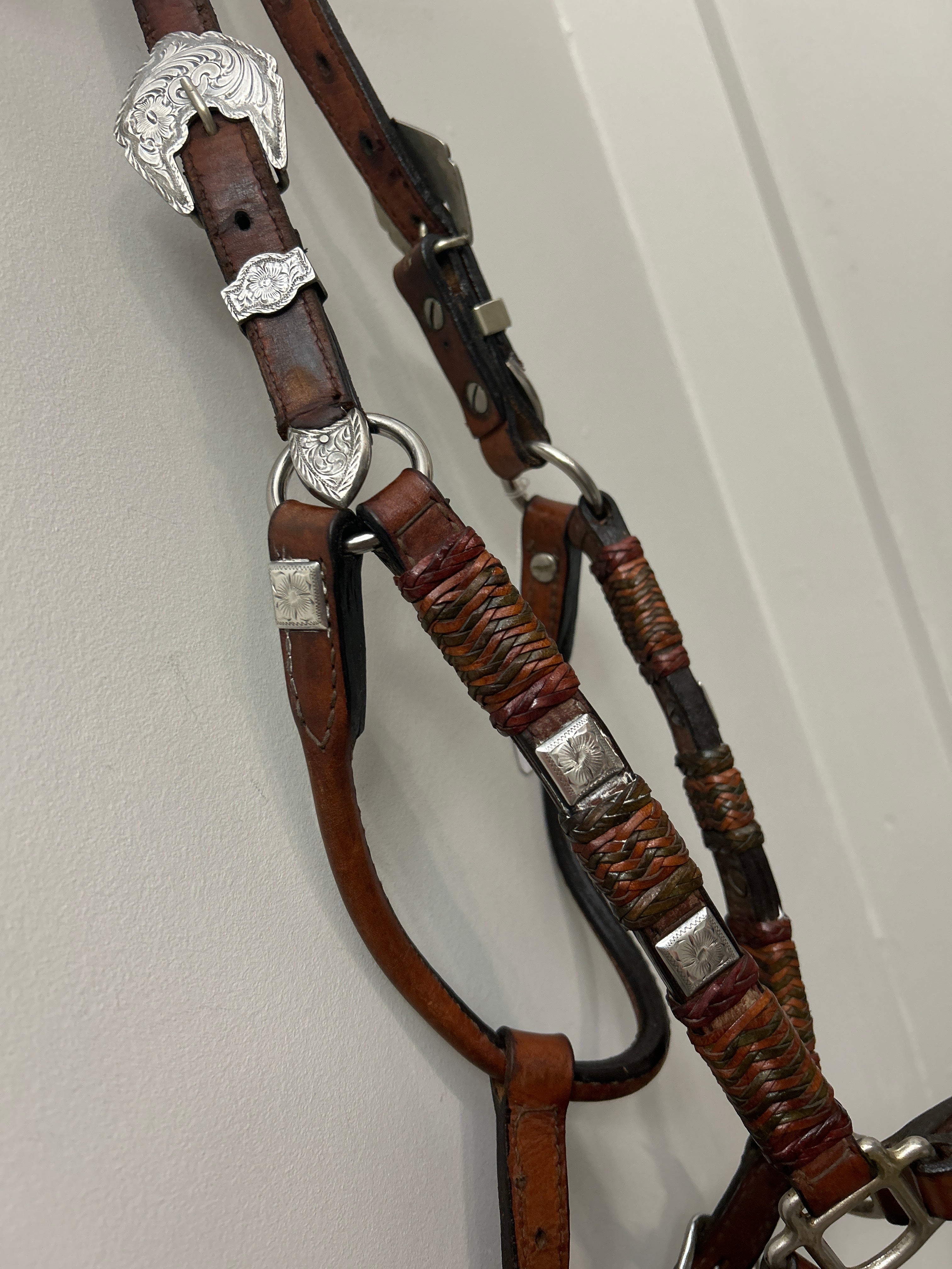 Show Halter with Rawhide Wraps and Square Conchos-Reins-Consignment-Evolution Equestrian Co.