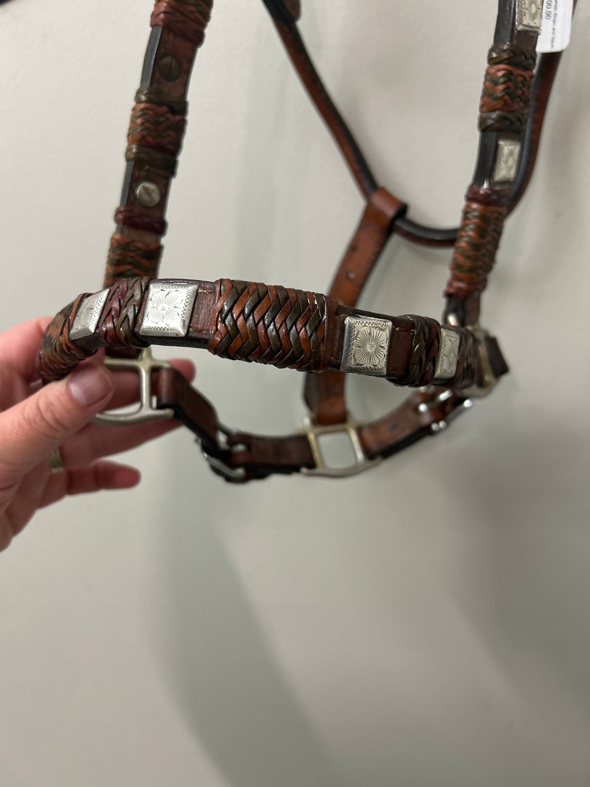 Show Halter with Rawhide Wraps and Square Conchos-Reins-Consignment-Evolution Equestrian Co.