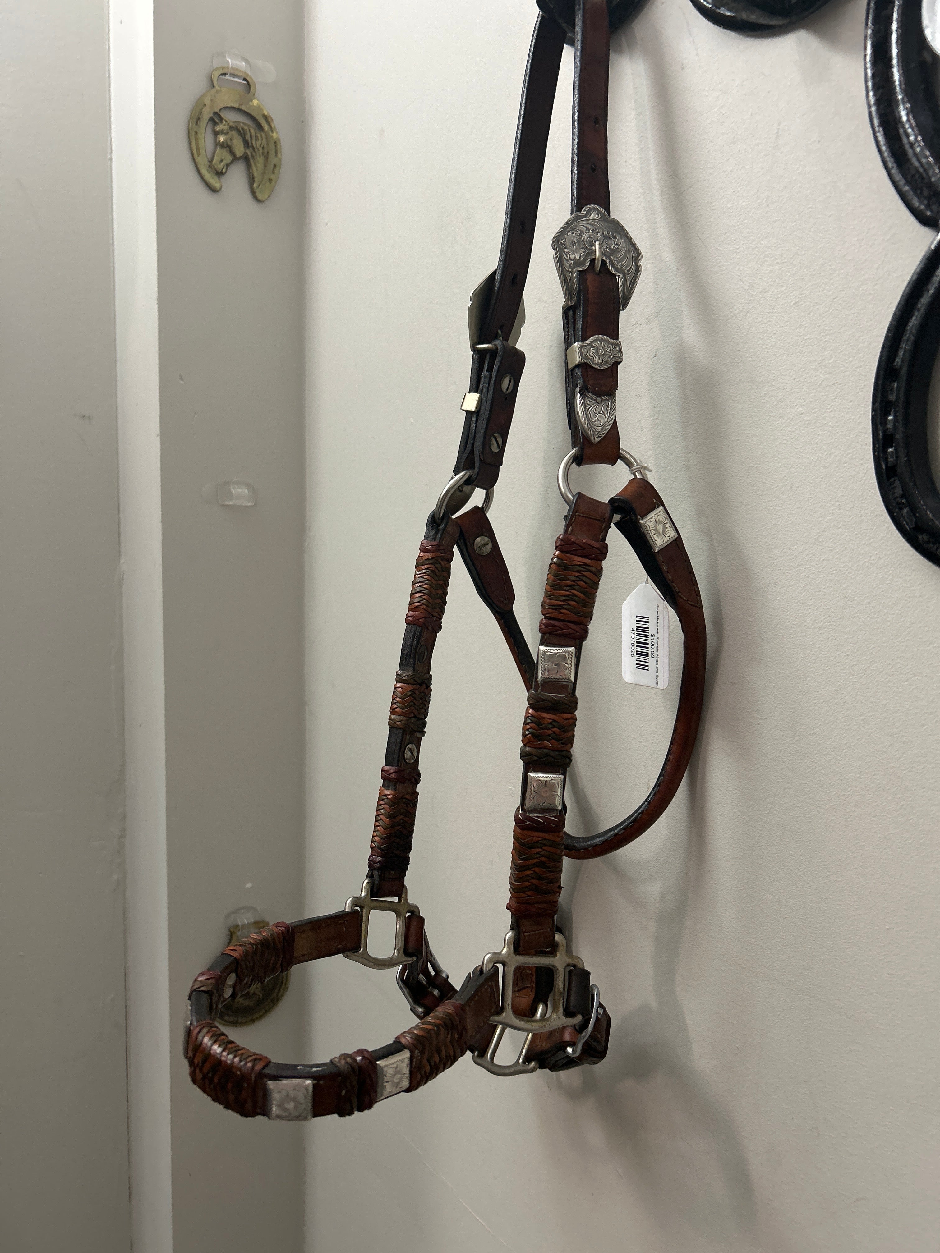 Show Halter with Rawhide Wraps and Square Conchos-Reins-Consignment-Evolution Equestrian Co.