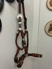 Show Halter with Rawhide Wraps and Square Conchos-Reins-Consignment-Evolution Equestrian Co.