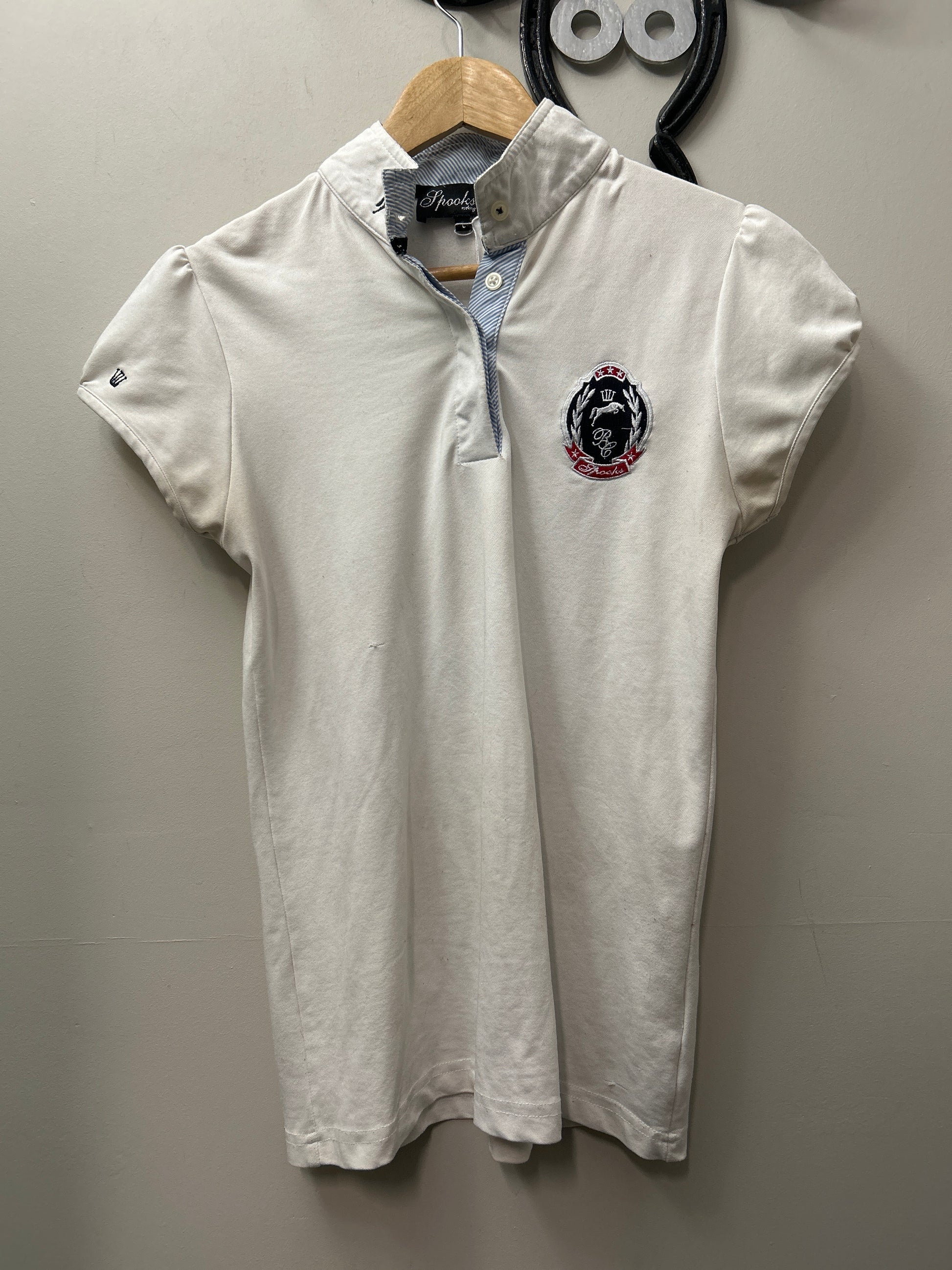 Spooks White Polo Shirt Large-Riding Shirts-Consignment-Evolution Equestrian Co.
