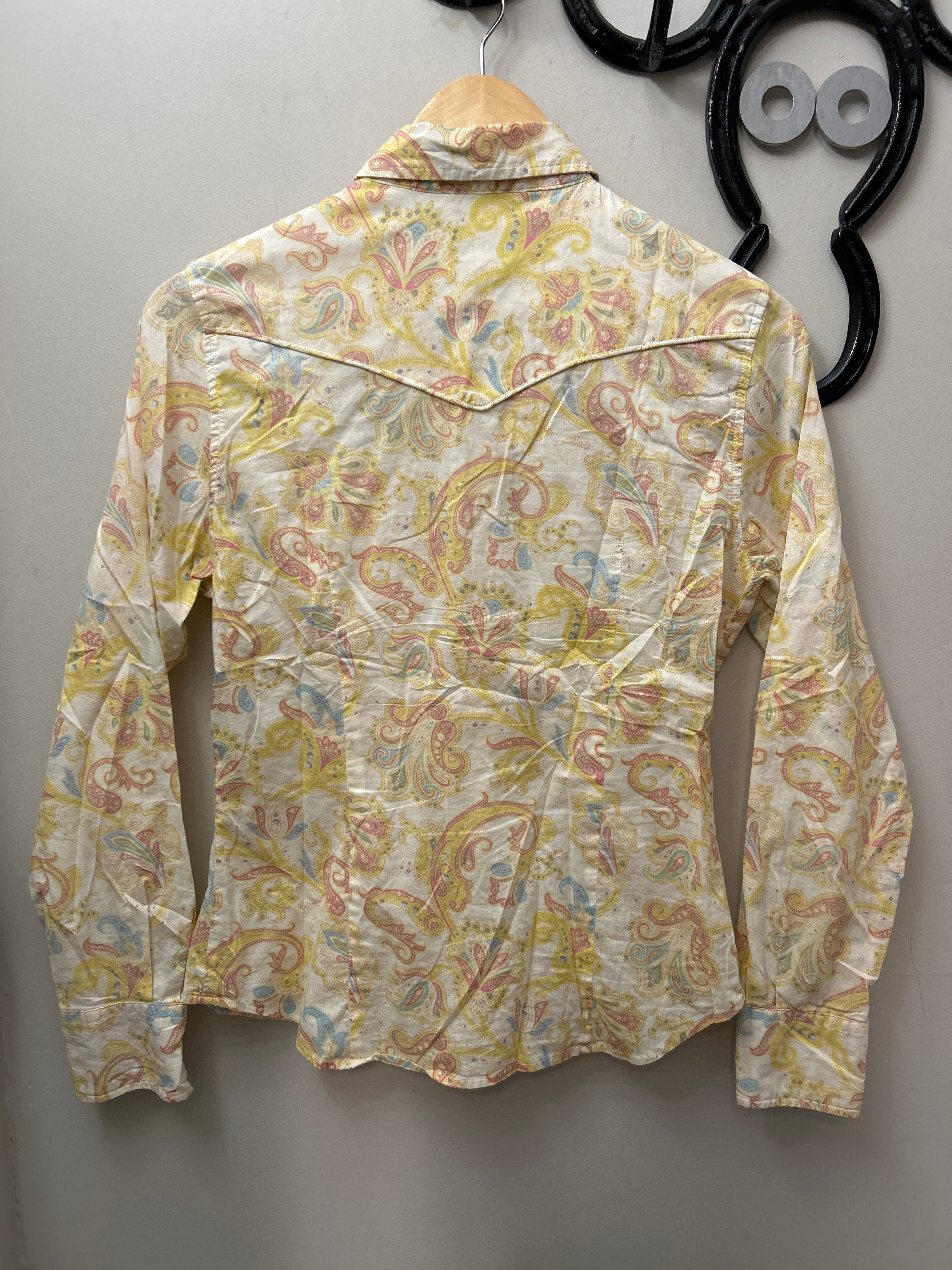 Stetson Western Shirt Yellow Paisley Small-Apparel-Consignment-Evolution Equestrian Co.