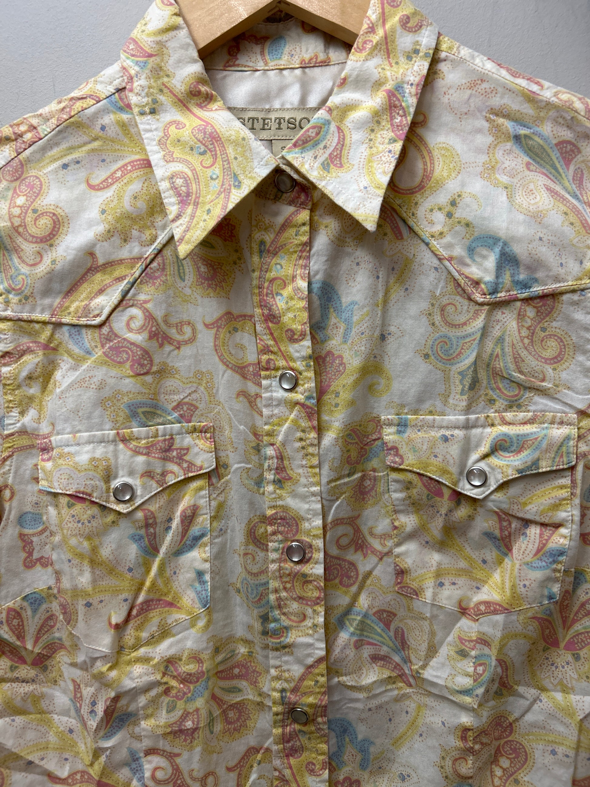 Stetson Western Shirt Yellow Paisley Small-Apparel-Consignment-Evolution Equestrian Co.