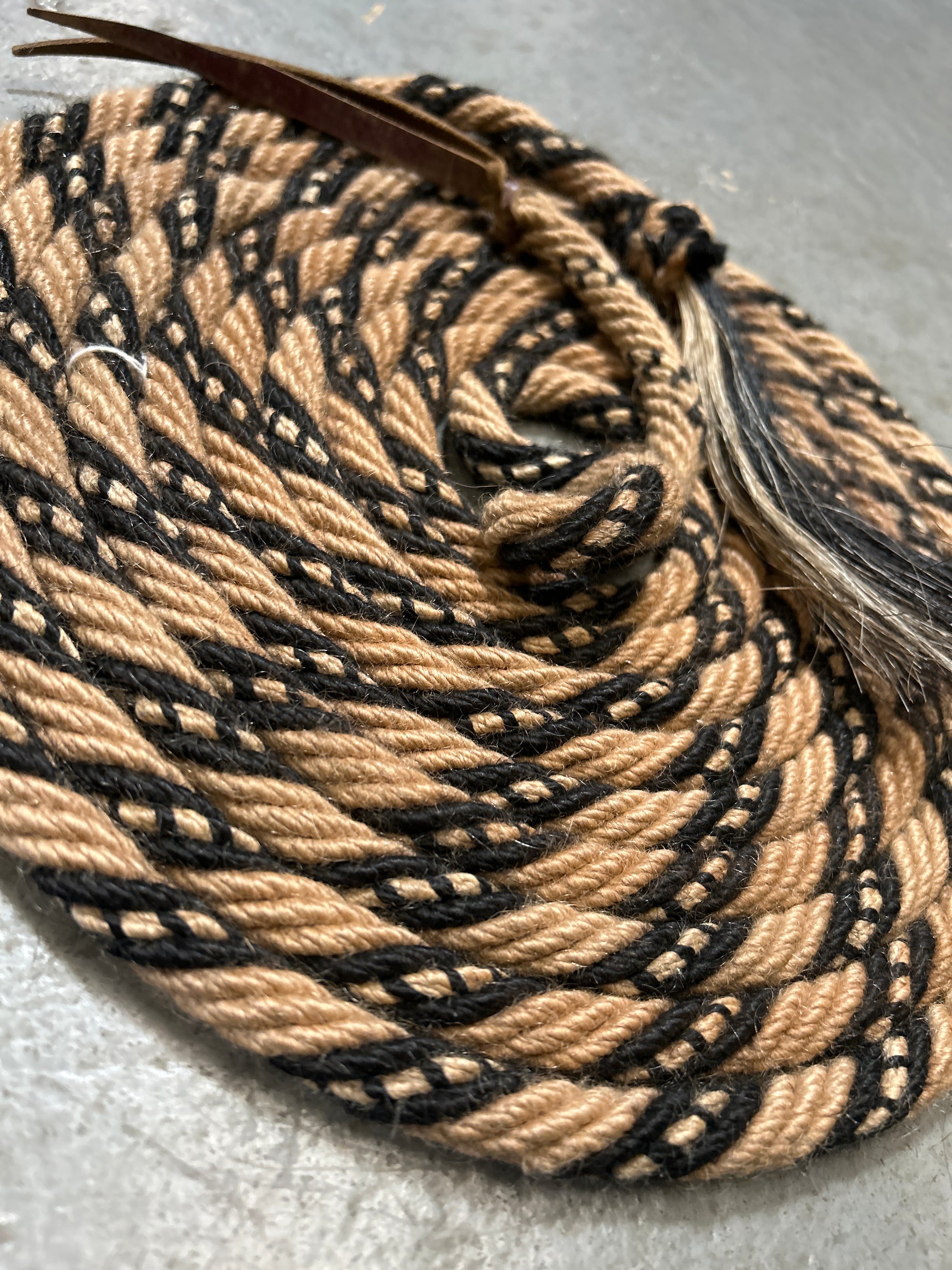 Tan and Black Mohair Mecate by Jose Ortiz-Reins-Consignment-Evolution Equestrian Co.