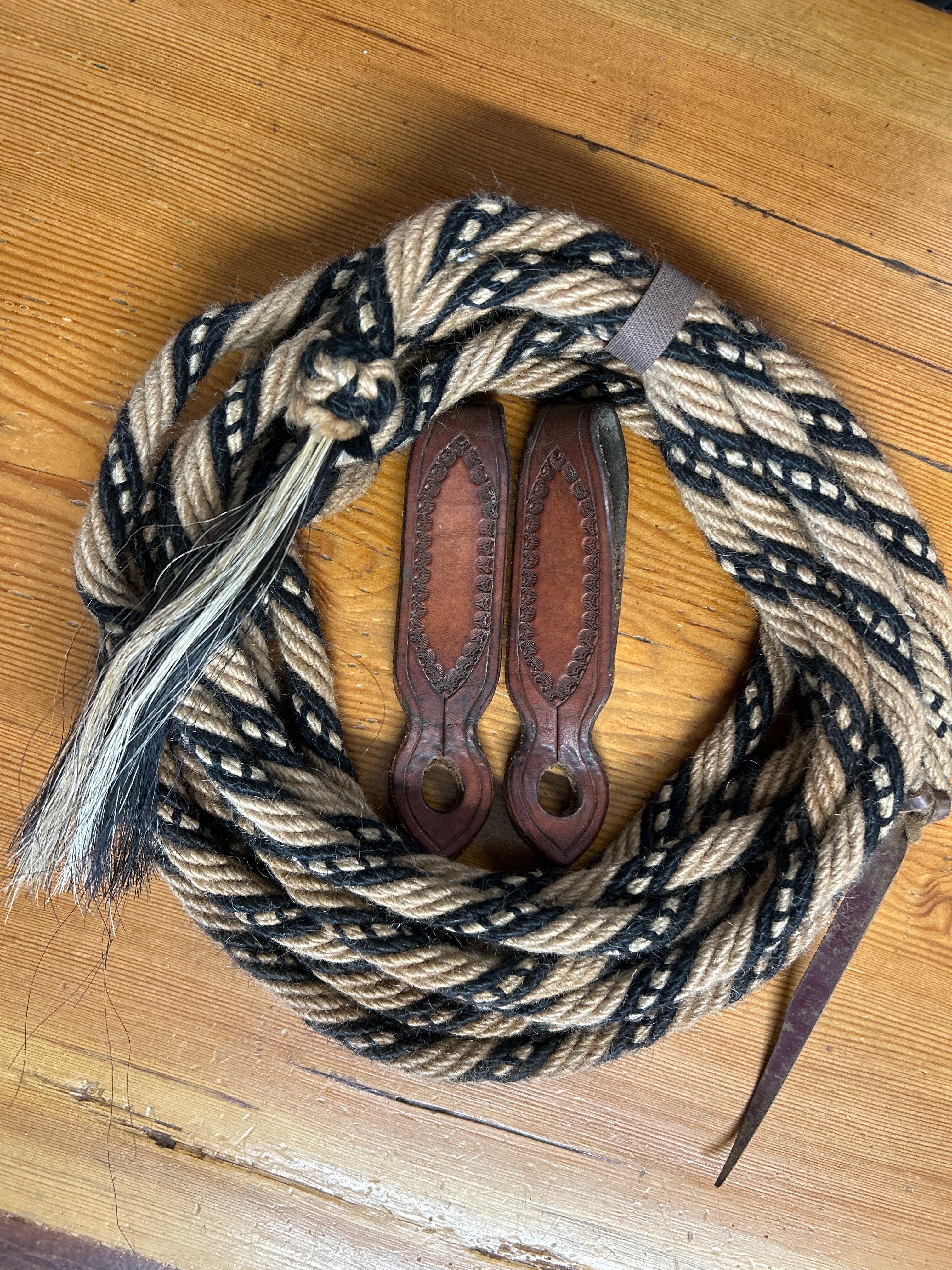 Tan and Black Mohair Mecate by Jose Ortiz-Reins-Consignment-Evolution Equestrian Co.