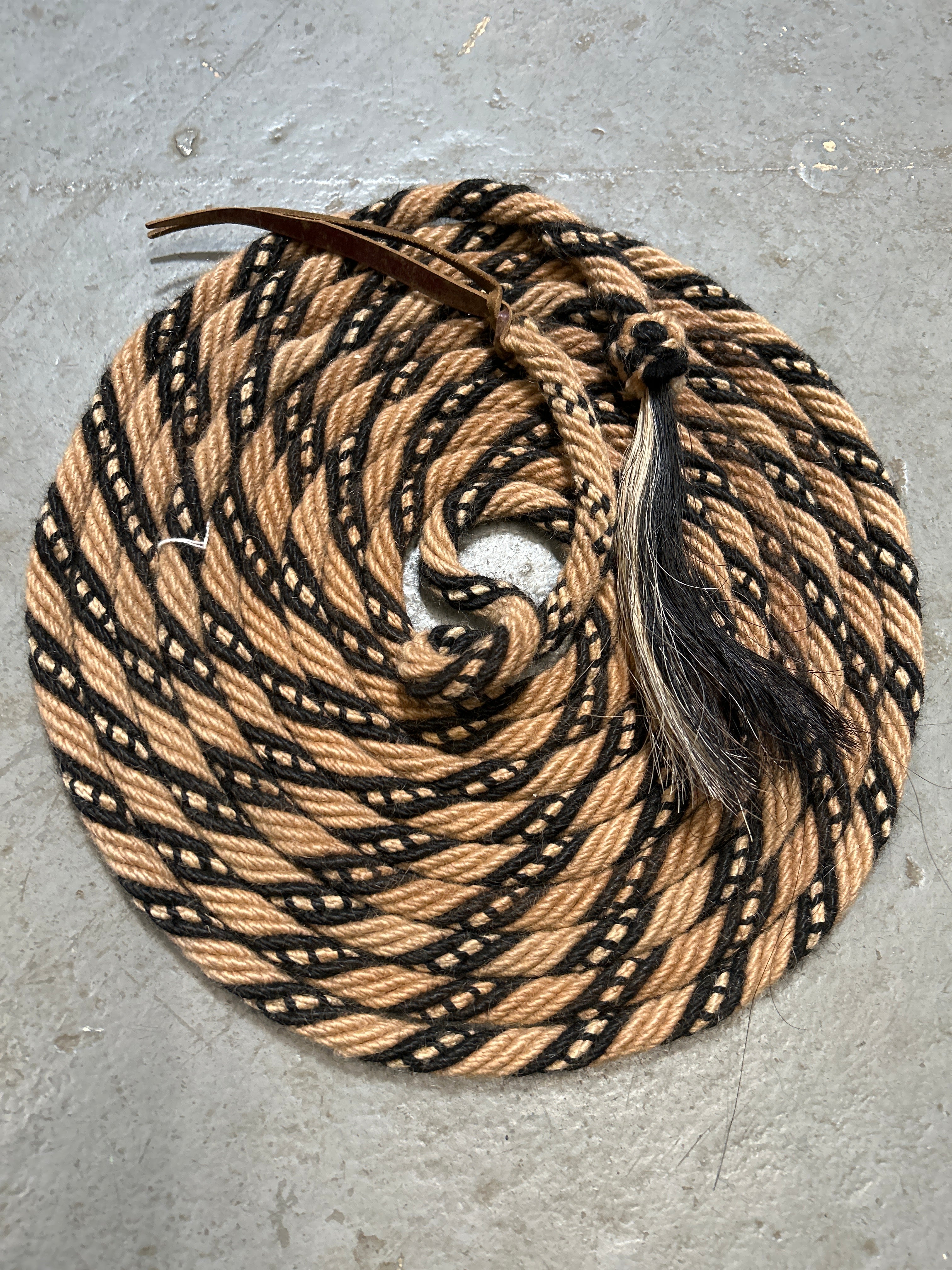 Tan and Black Mohair Mecate by Jose Ortiz-Reins-Consignment-Evolution Equestrian Co.