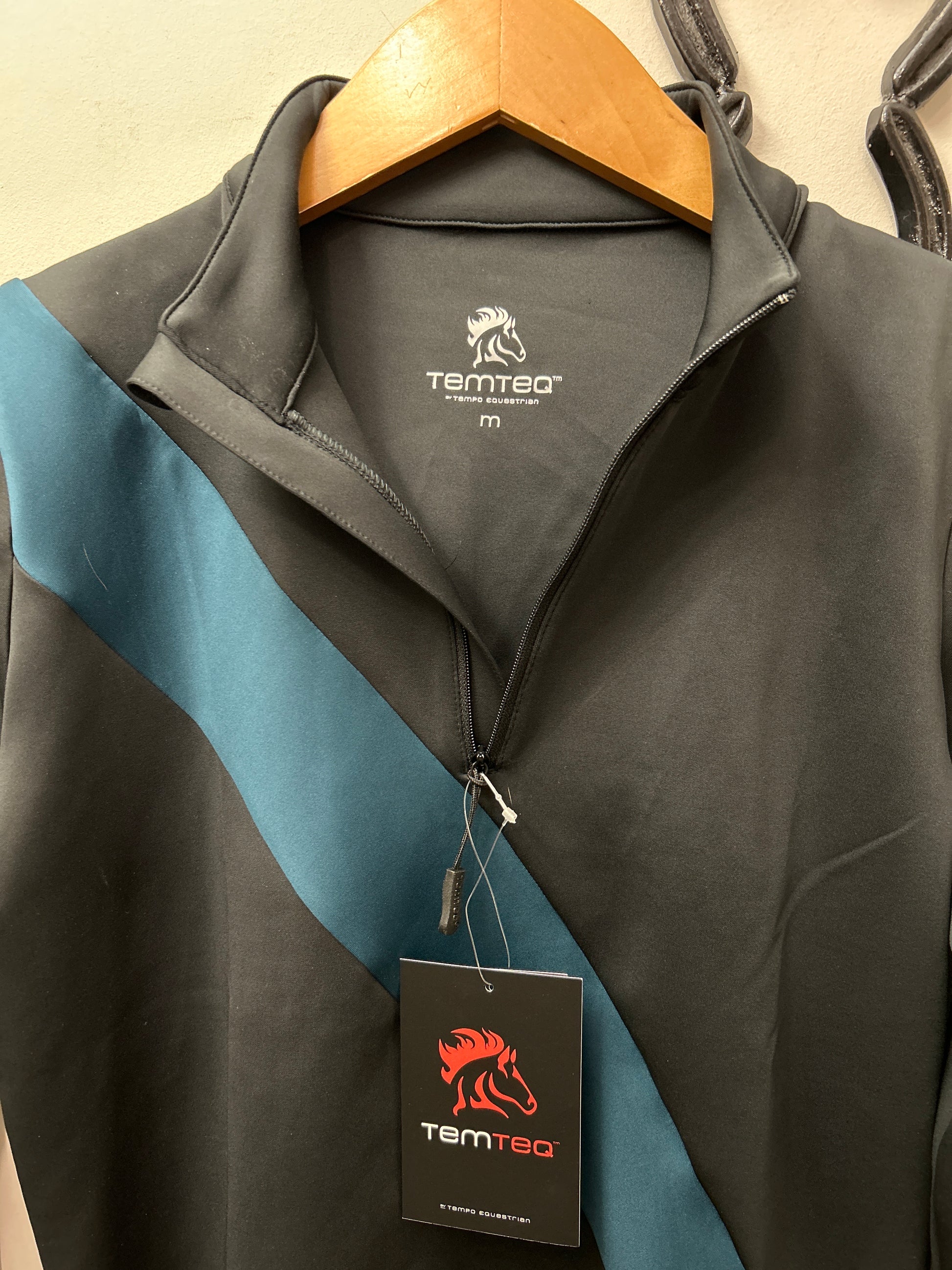 TemTeq Equestrian Top Black/Teal Medium-Apparel-Consignment-Evolution Equestrian Co.
