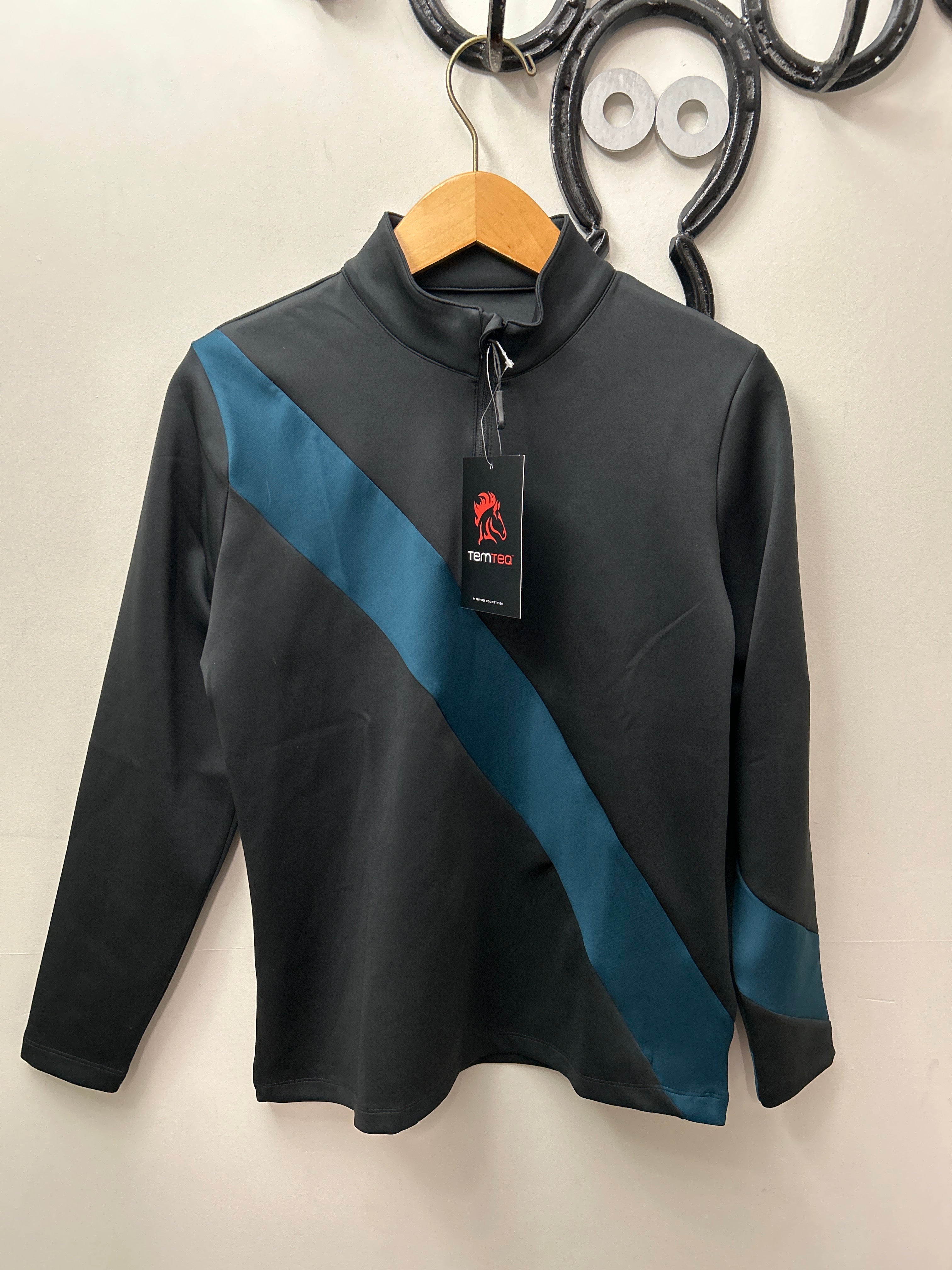 TemTeq Equestrian Top Black/Teal Medium-Apparel-Consignment-Evolution Equestrian Co.